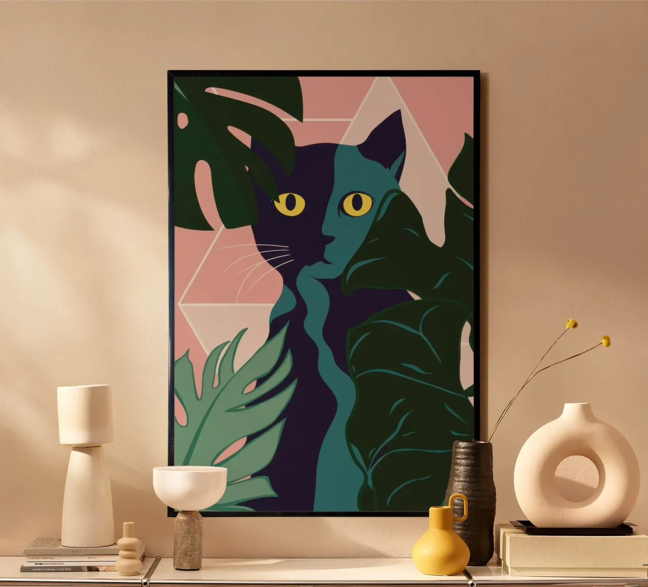 Gatto della giungla mimetico poster con telaio in alluminio da Orchid Patina
