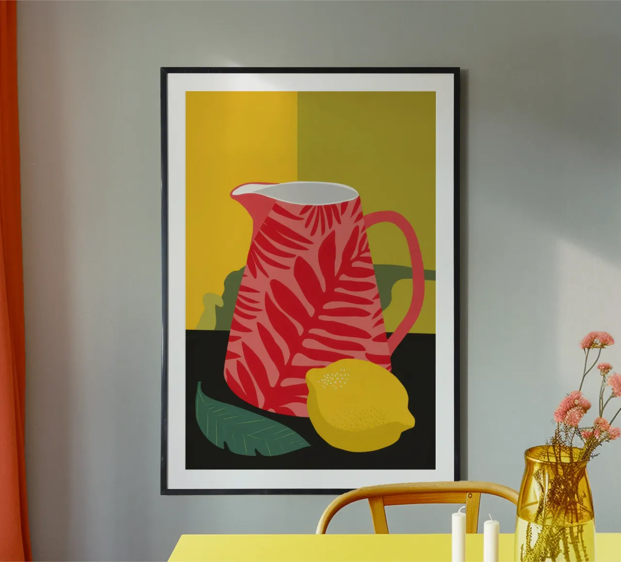 Brocca cremisi Immobile poster con telaio in legno da Frame Aura