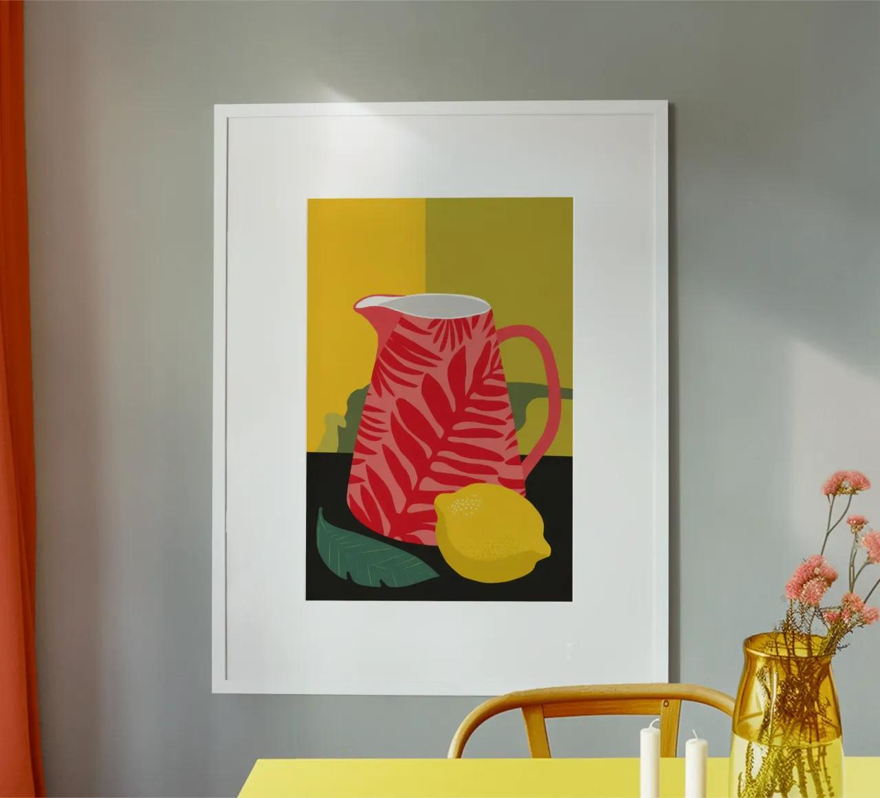 Brocca cremisi Immobile poster con telaio in legno da Frame Aura