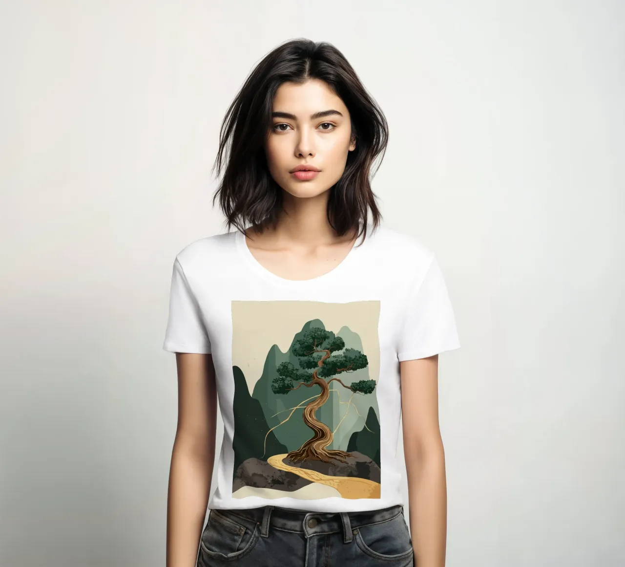 golden bonsai women's fitted t-shirt by edsonramosart