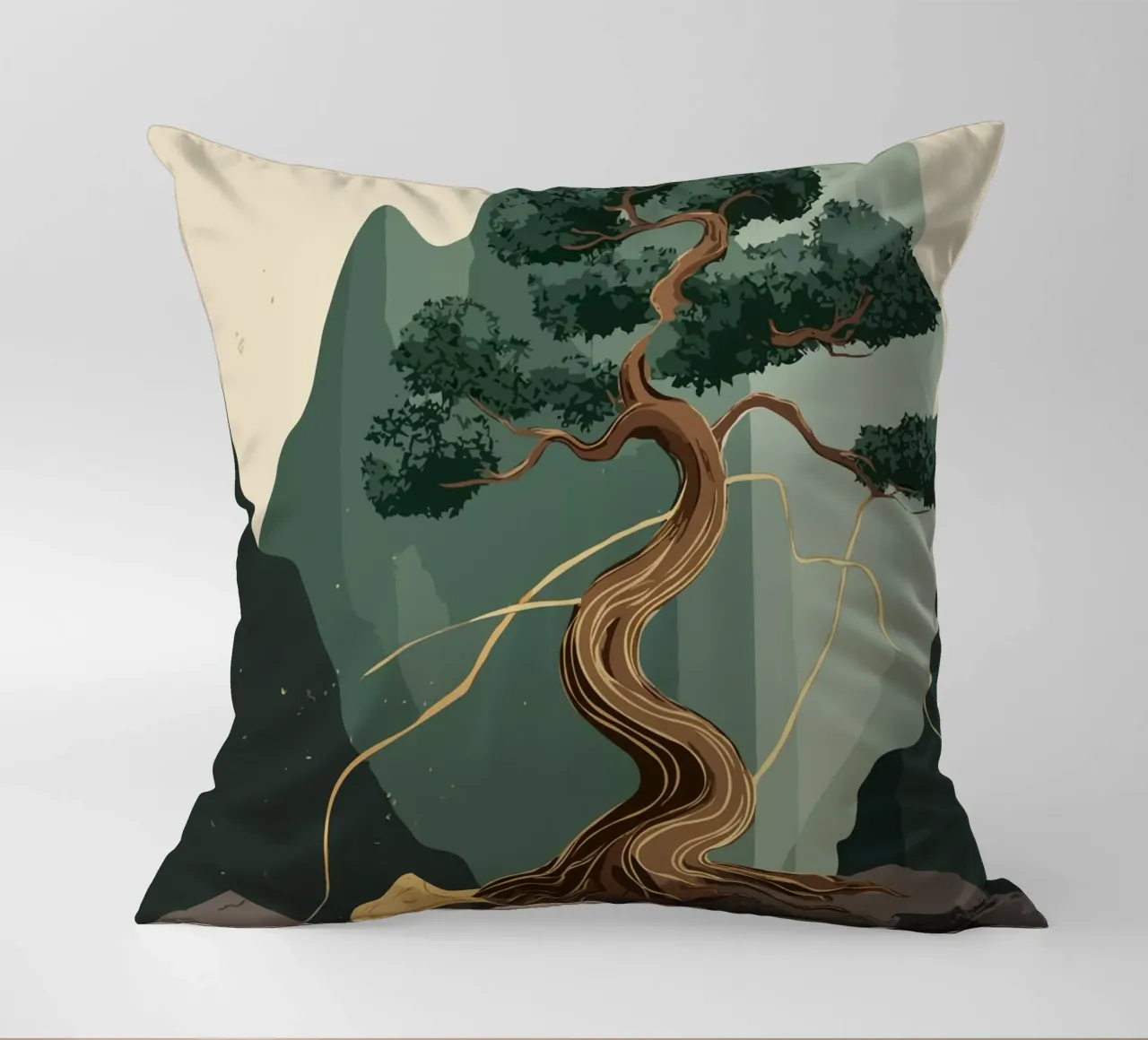 golden bonsai decorative cushion by edsonramosart