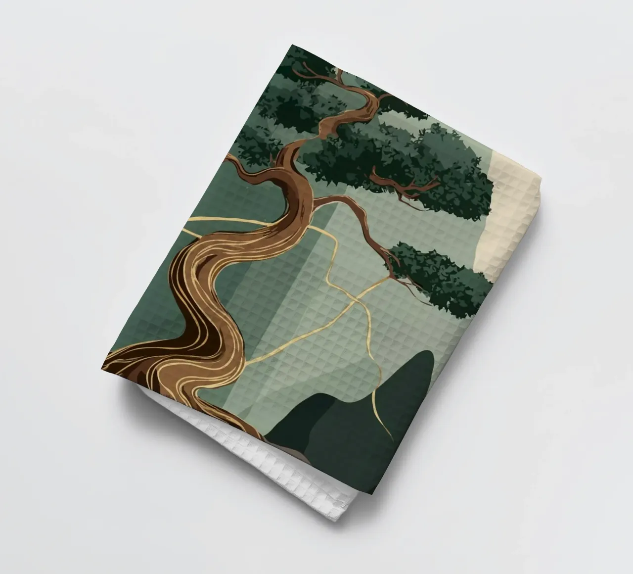 golden bonsai tea towel by edsonramosart