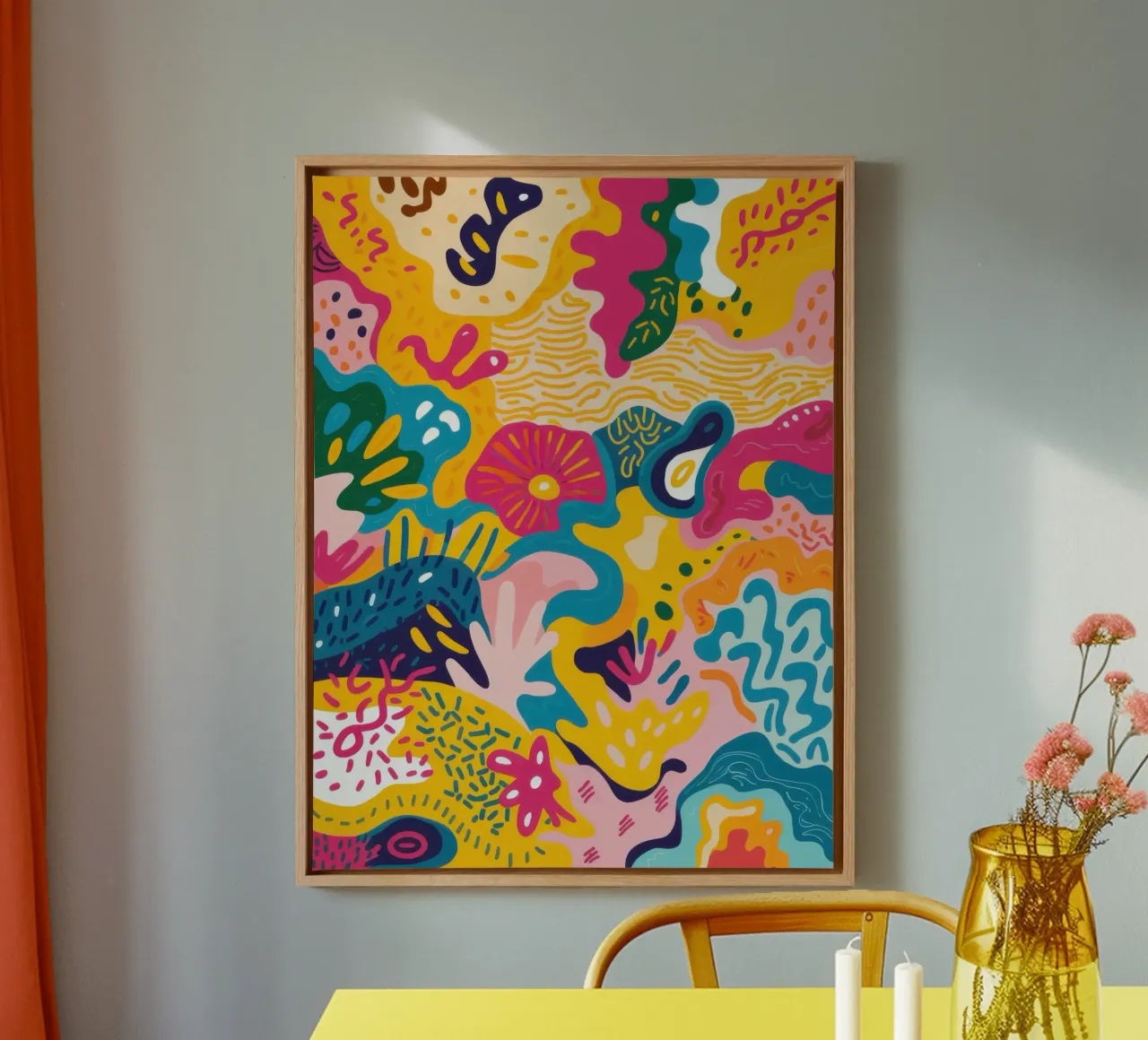 Fröhliche Doodle-Explosion Leinwand mit Schattenfugenrahmen von Sure Paint