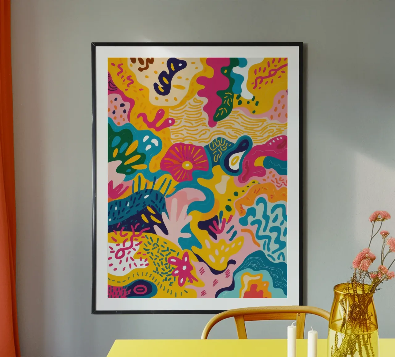 Esplosione di scarabocchi gioiosi poster con telaio in plastica da Sure Paint