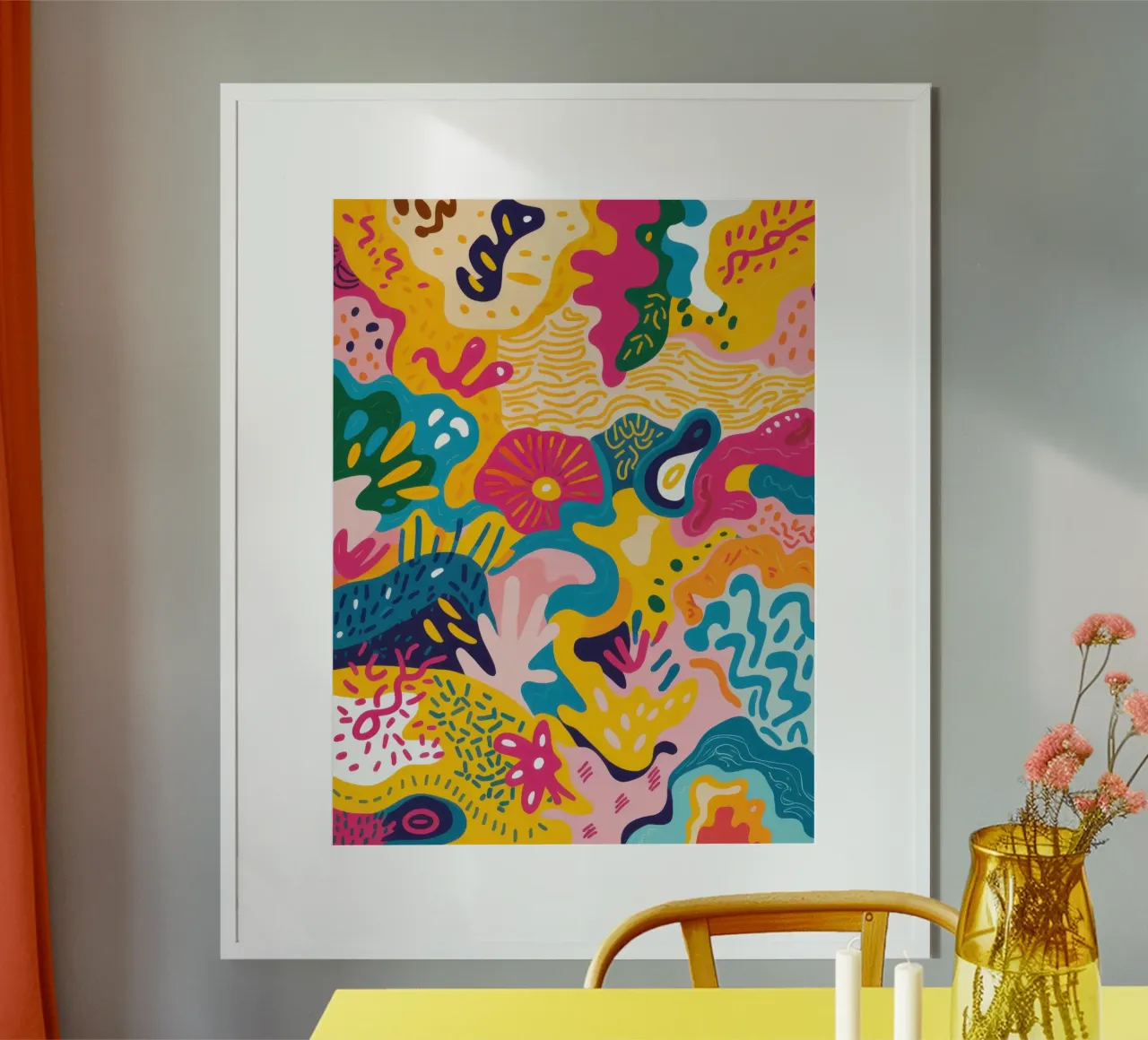 Esplosione di scarabocchi gioiosi poster con telaio in plastica da Sure Paint