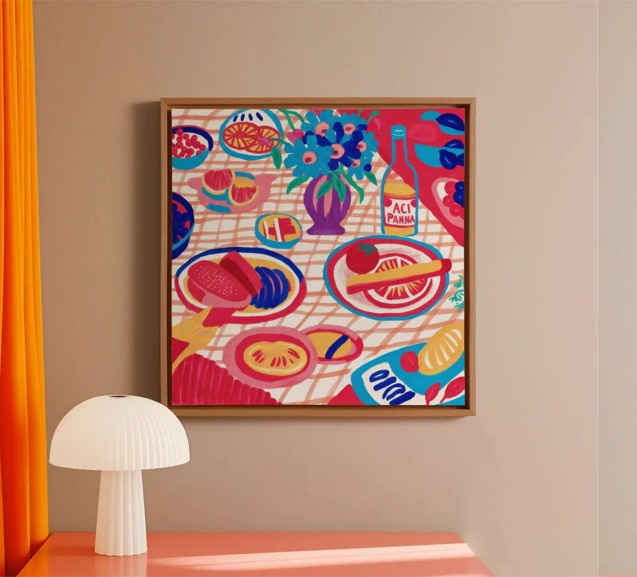 Abstract Picnic Spread canvas with Floater frame by Frame Aura