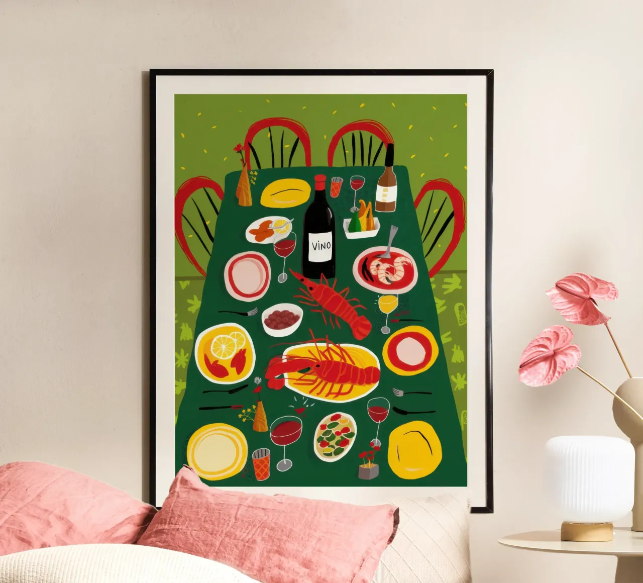 Cena abbondantemente distribuita poster con telaio in legno da Enter Bloom