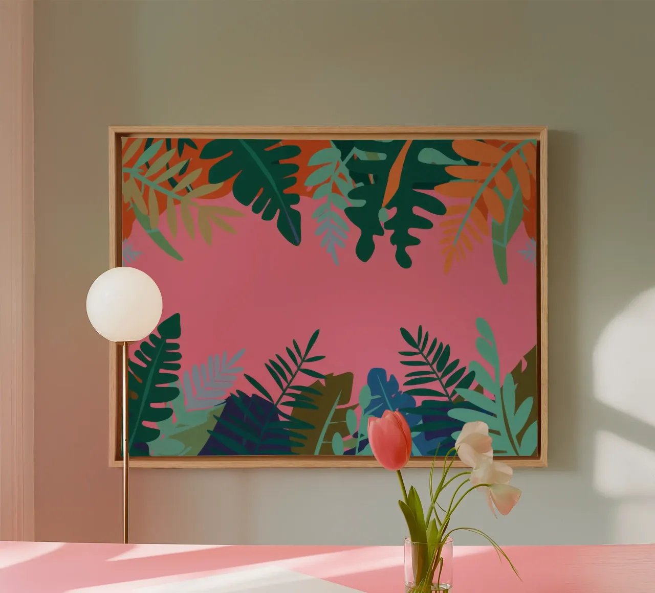 Tropisch Roze Raam canvas met Baklijst van Sure Paint