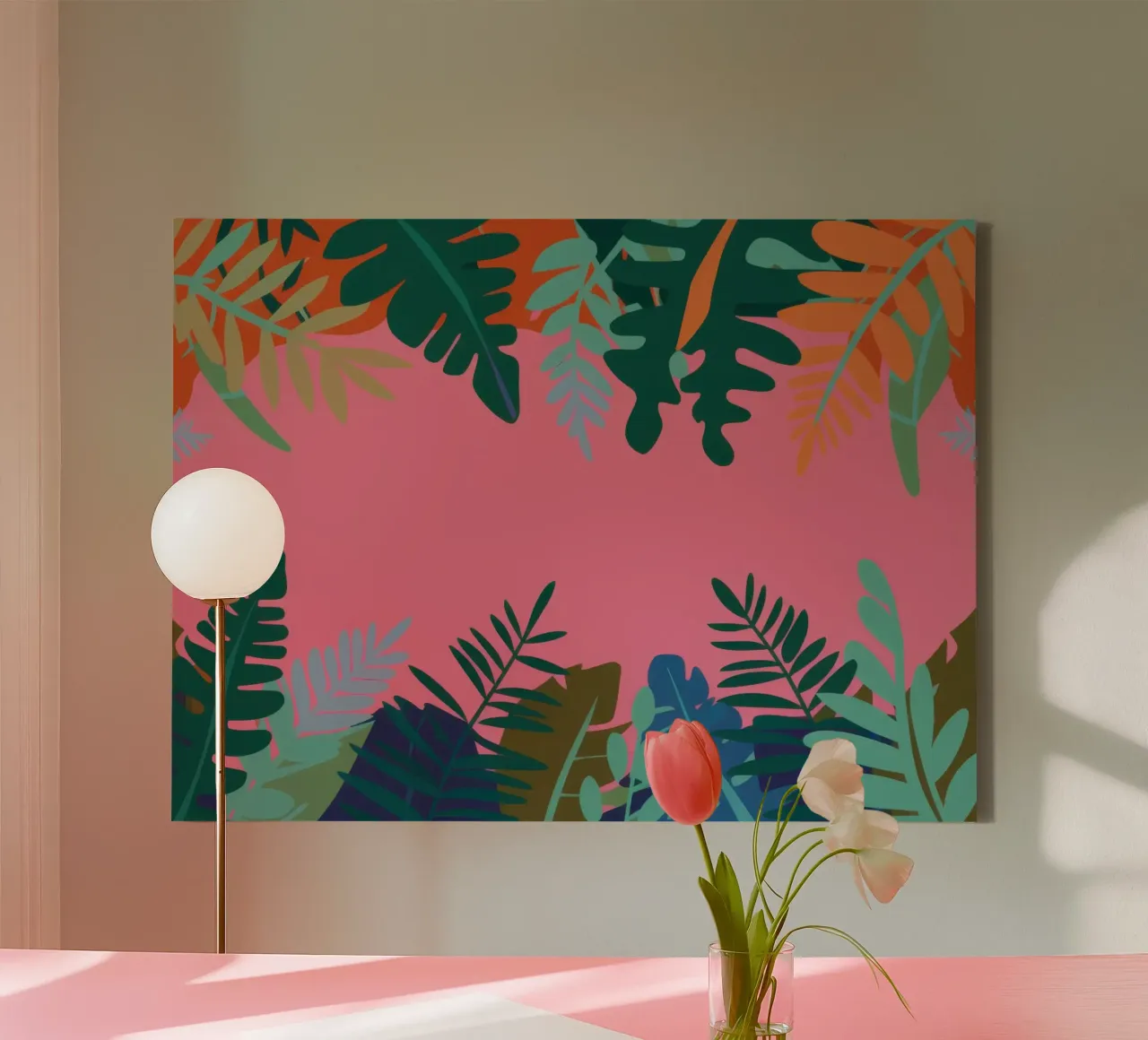 Tropisch Roze Raam canvas met Baklijst van Sure Paint