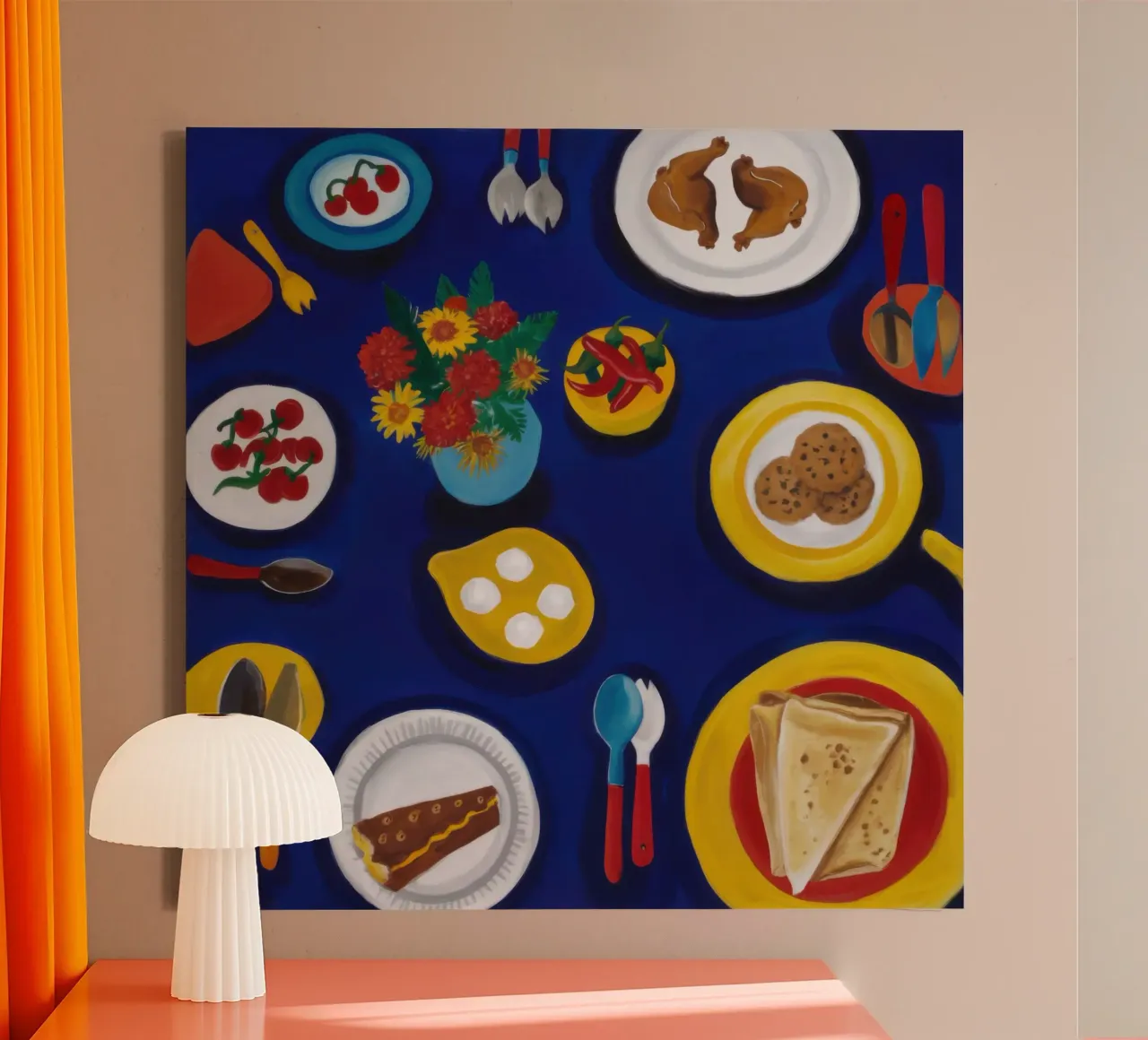 Blue Table Breakfast canvas with Floater frame by Enter Bloom