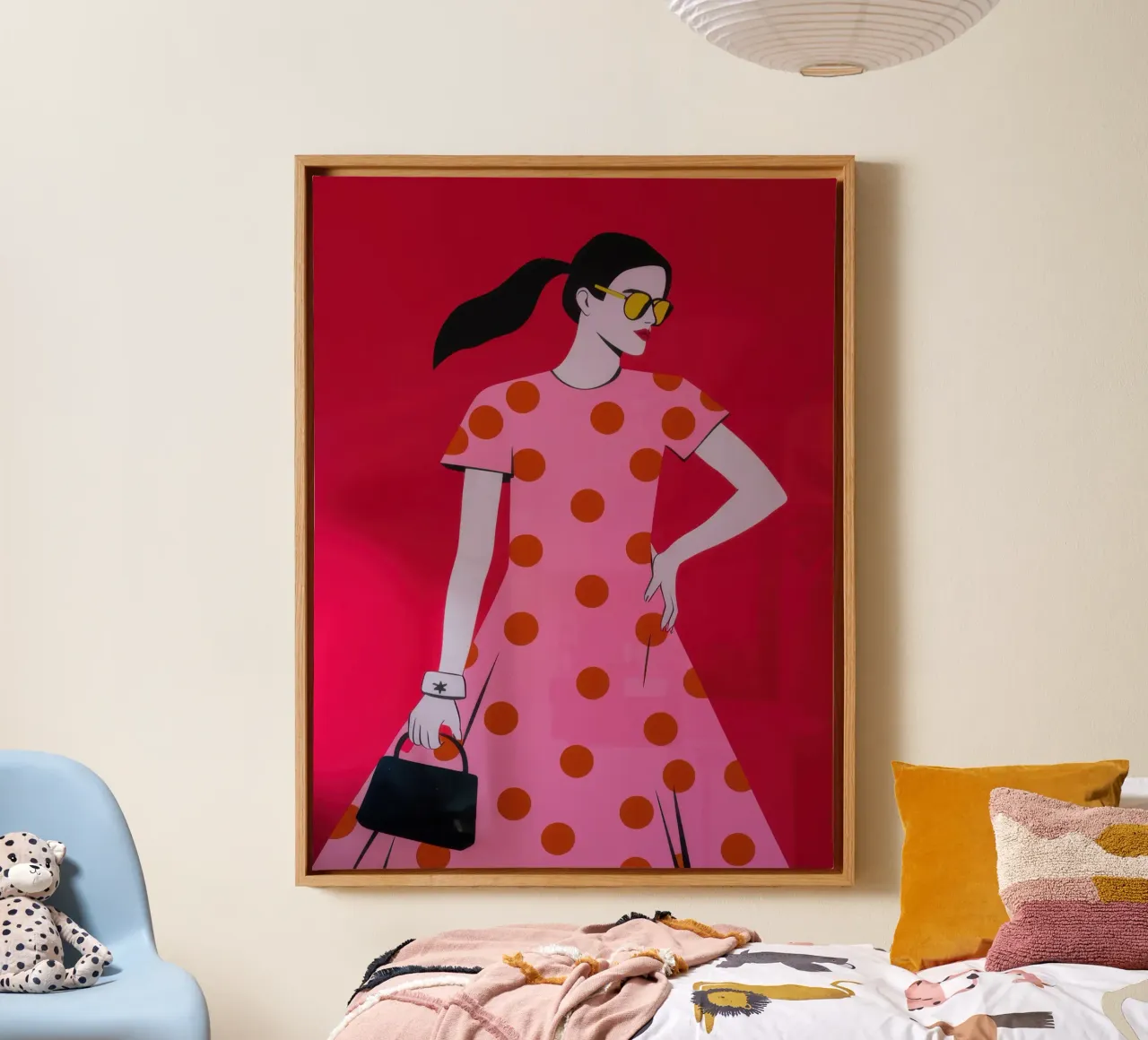 Fuchsia Polka Dot Diva Leinwand mit Schattenfugenrahmen von Enter Bloom