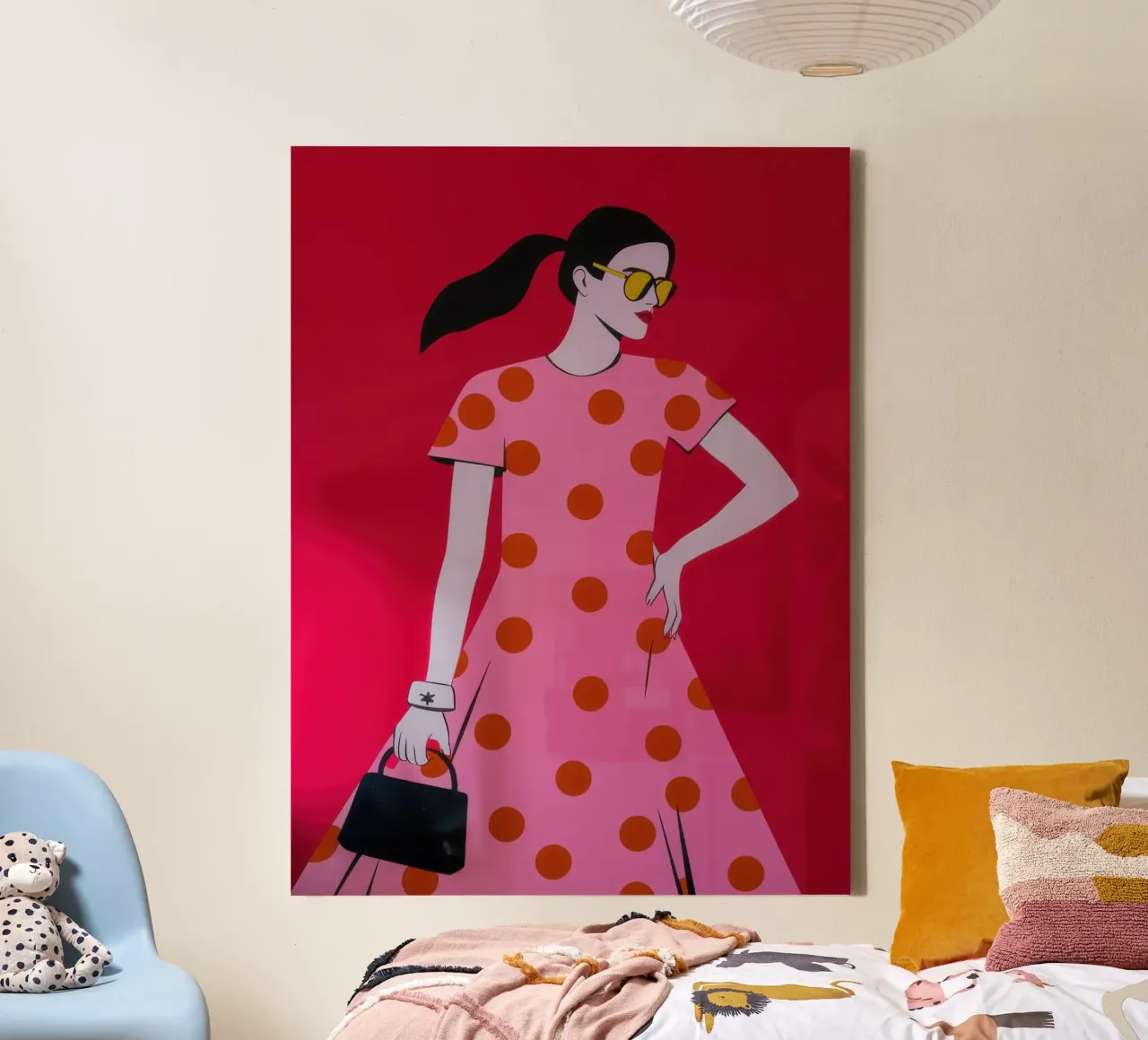 Fuchsia Polka Dot Diva Leinwand mit Schattenfugenrahmen von Enter Bloom