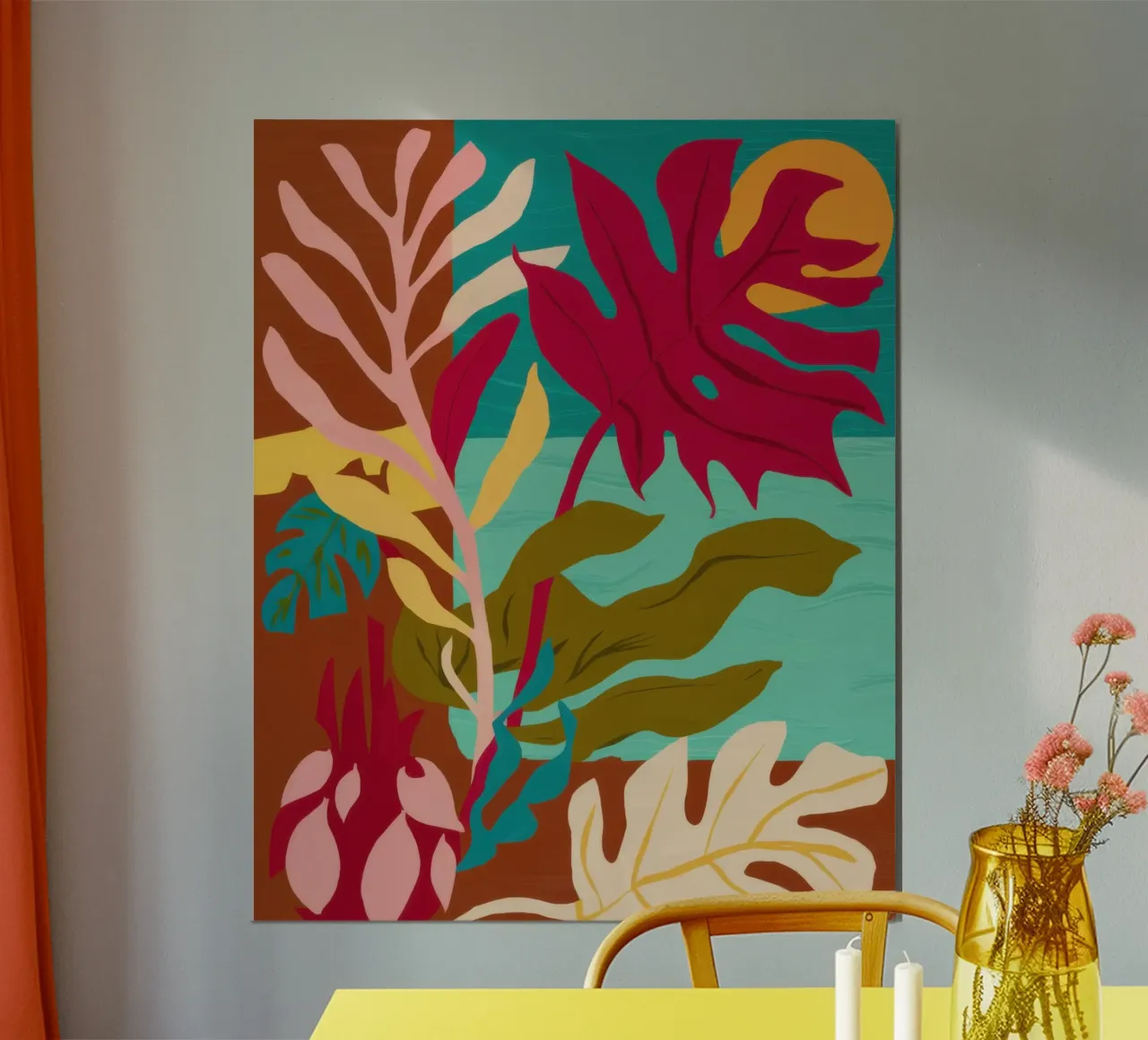 Forma a foglia cremisi poster con telaio in legno da Sure Paint