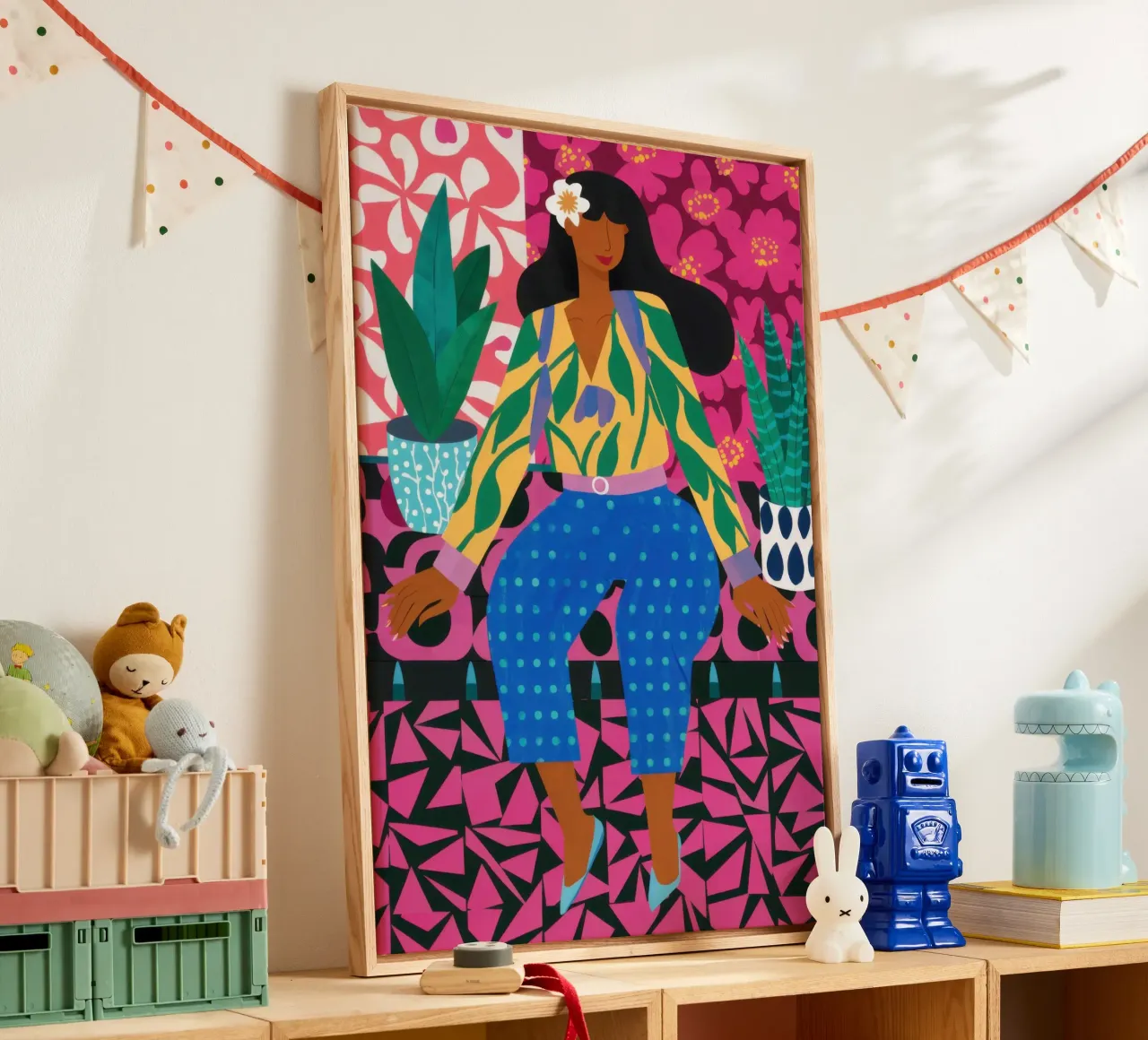 Jungle Guardian Goddess canvas with Floater frame by Enter Bloom