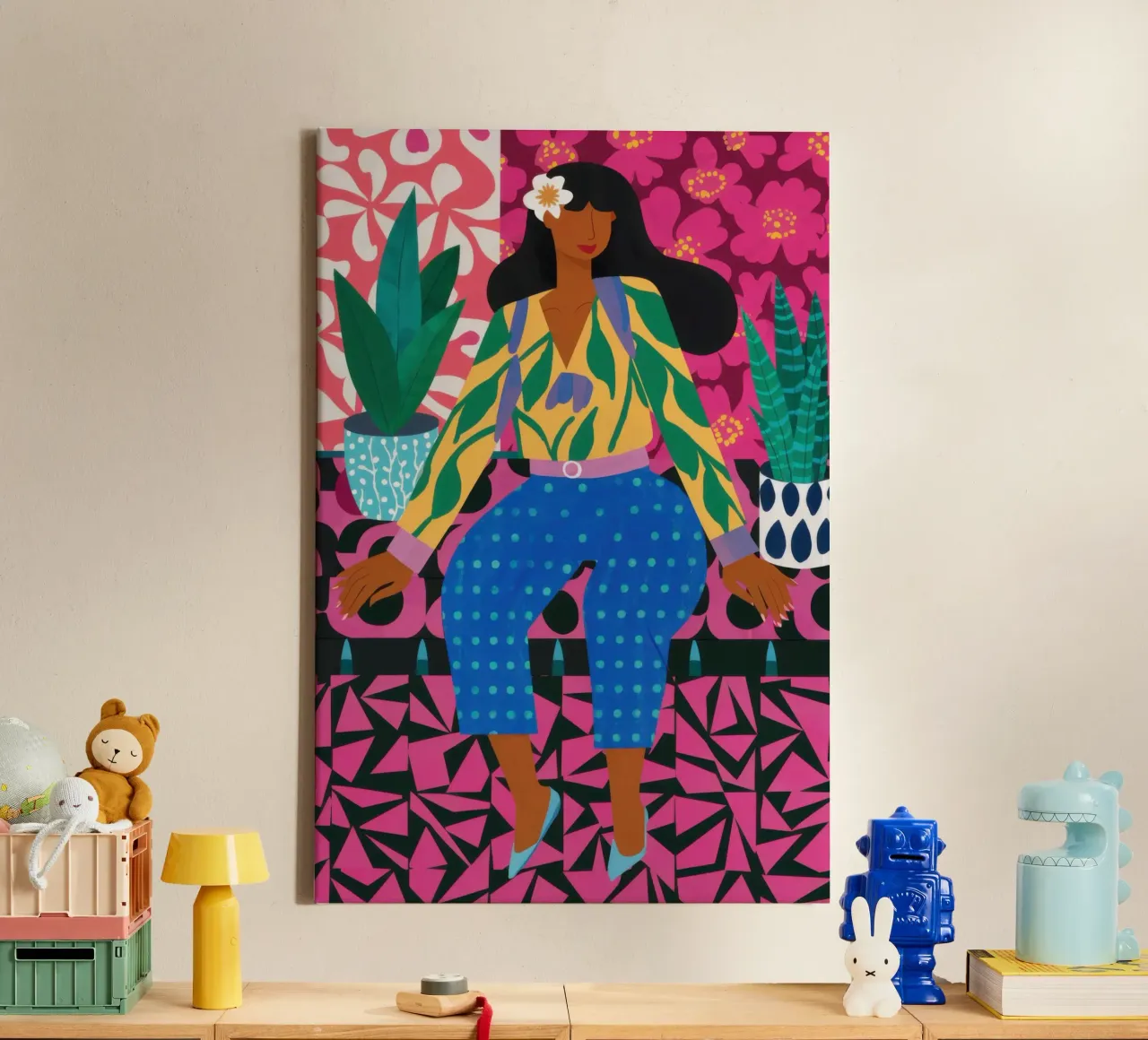 Jungle Guardian Goddess canvas with Floater frame by Enter Bloom