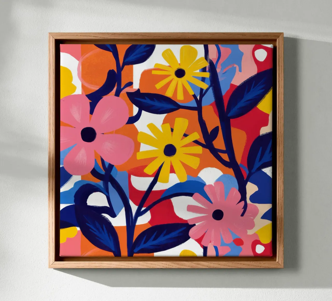 Primary Floral Burst canvas with Floater frame by Sure Paint