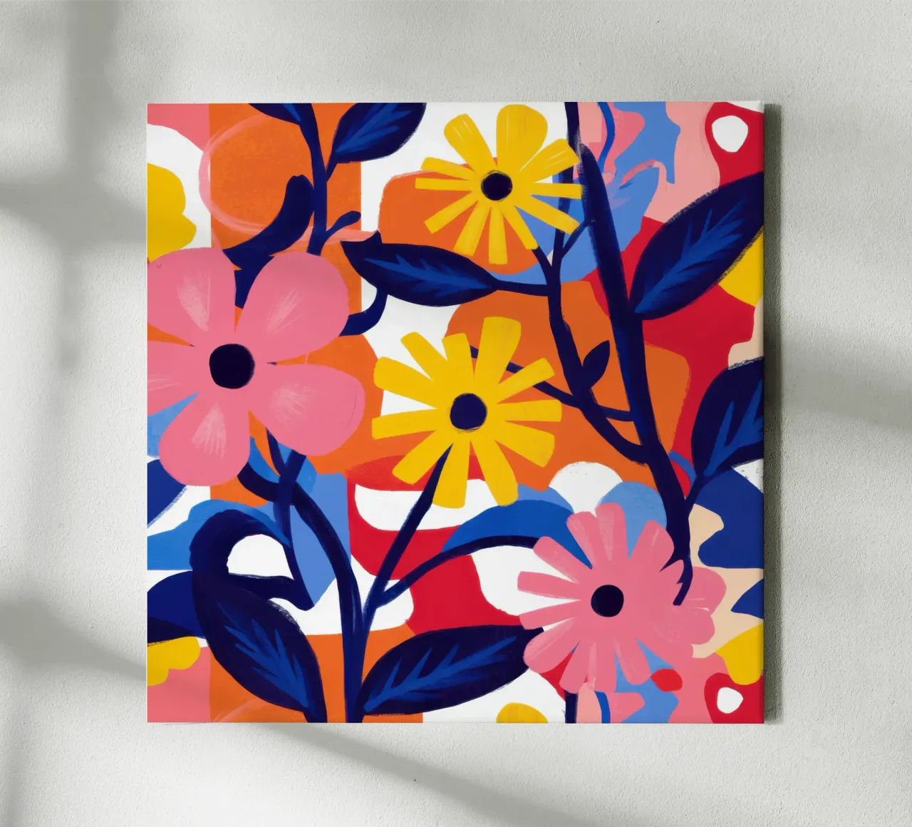 Primary Floral Burst canvas with Floater frame by Sure Paint