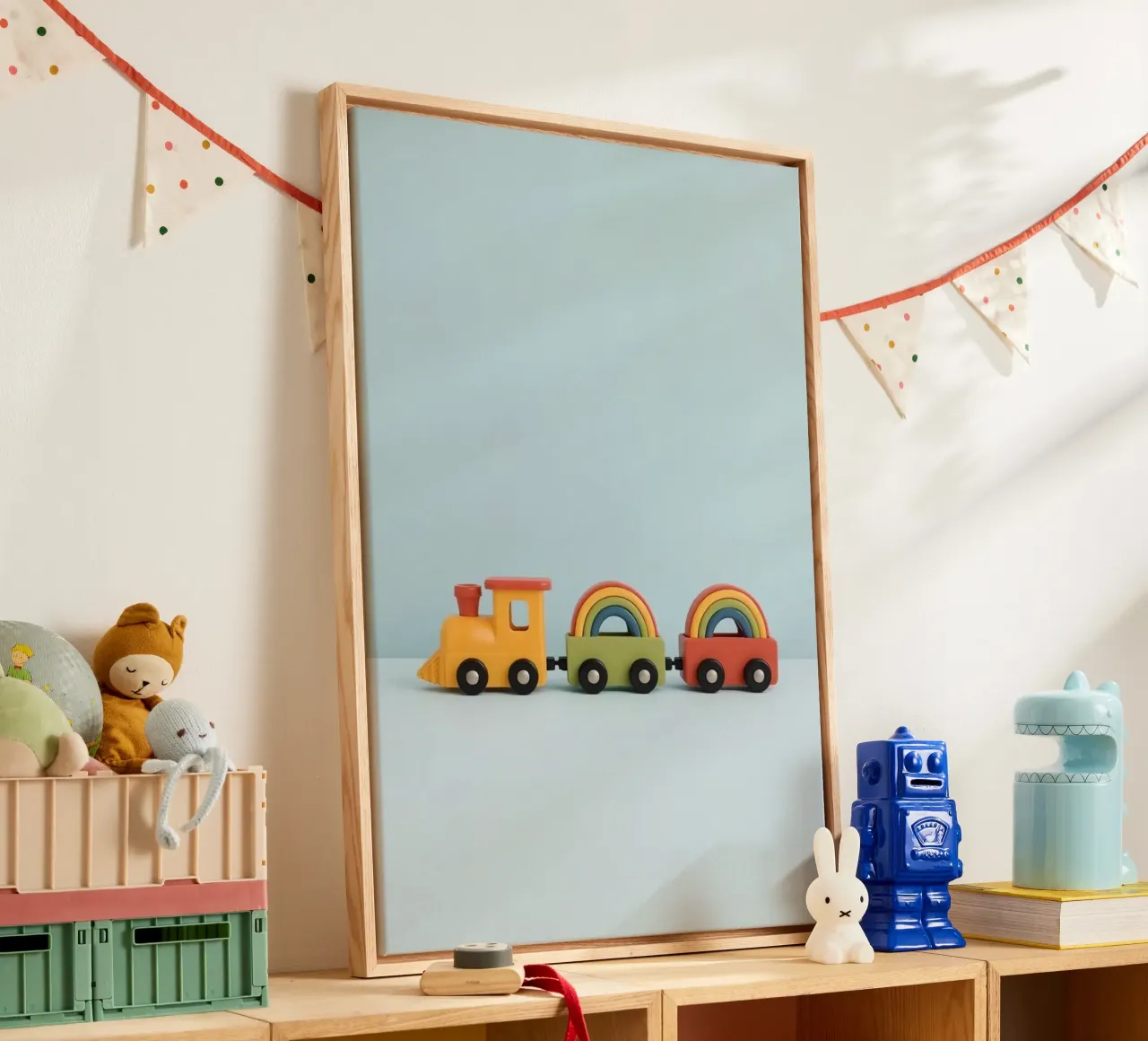 Leuke speelgoed treinset met regenboogbogen canvas met Baklijst van DesignDoodle