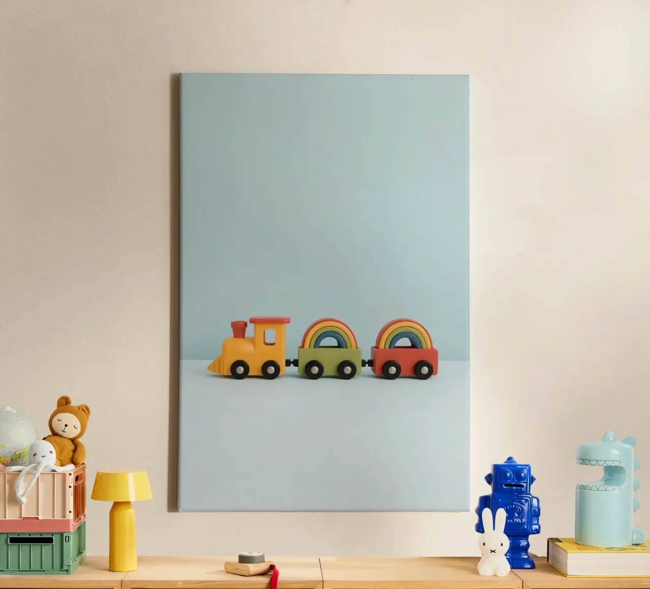 Leuke speelgoed treinset met regenboogbogen canvas met Baklijst van DesignDoodle
