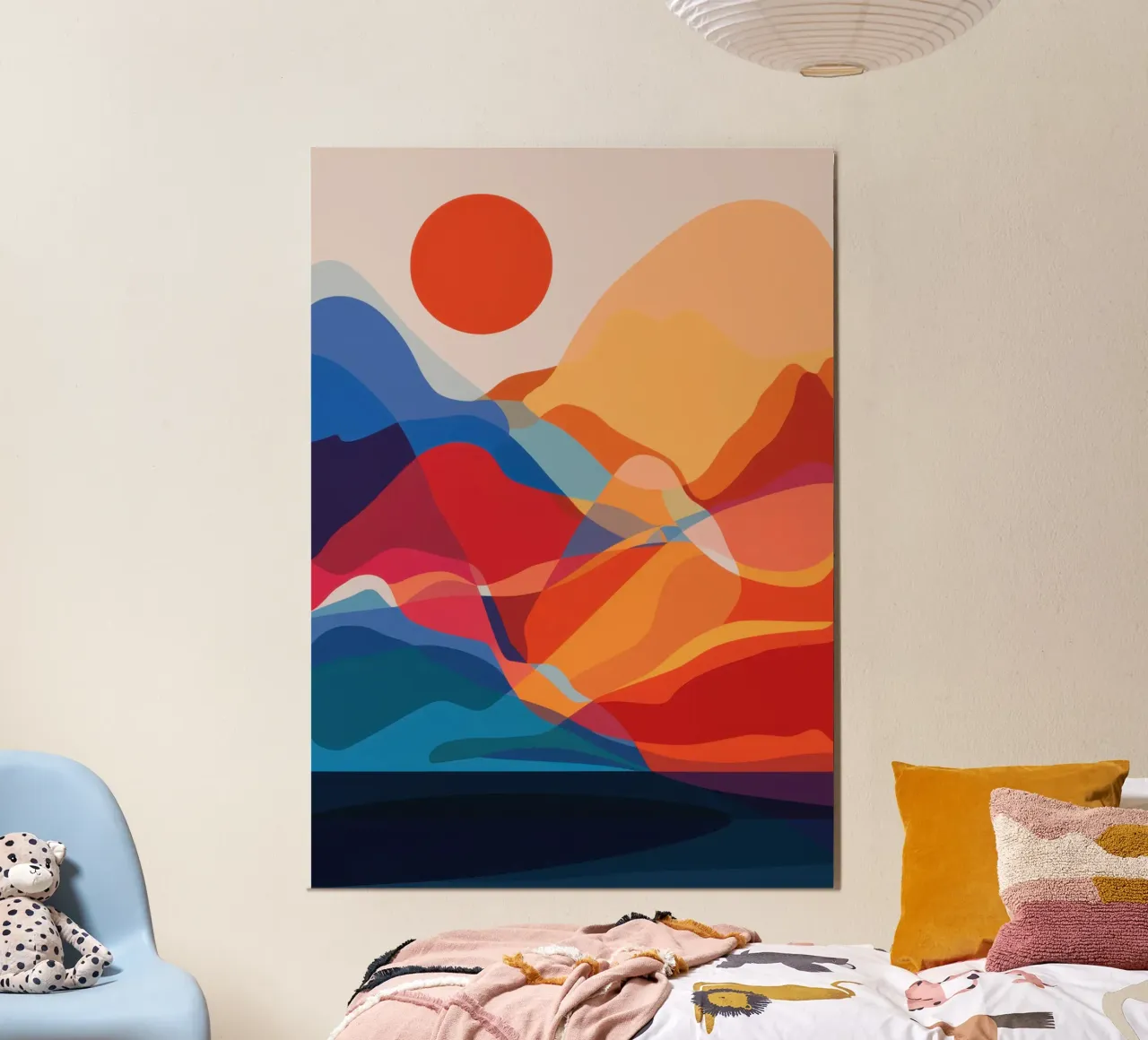 Abbraccio di montagna al tramonto poster con telaio in legno da Frame Aura