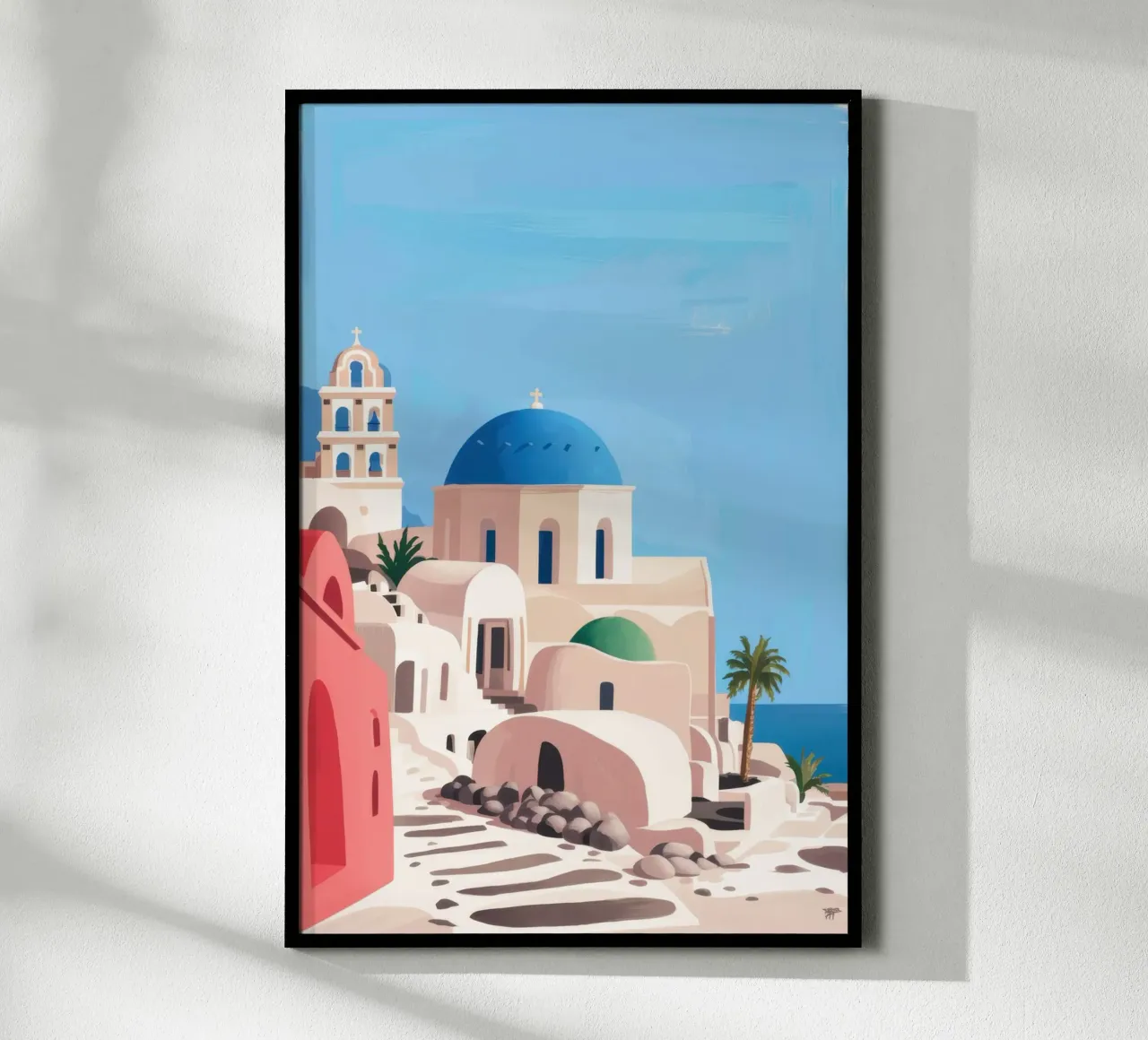 Kapelle am Meer von Santorin Poster von Sure Paint
