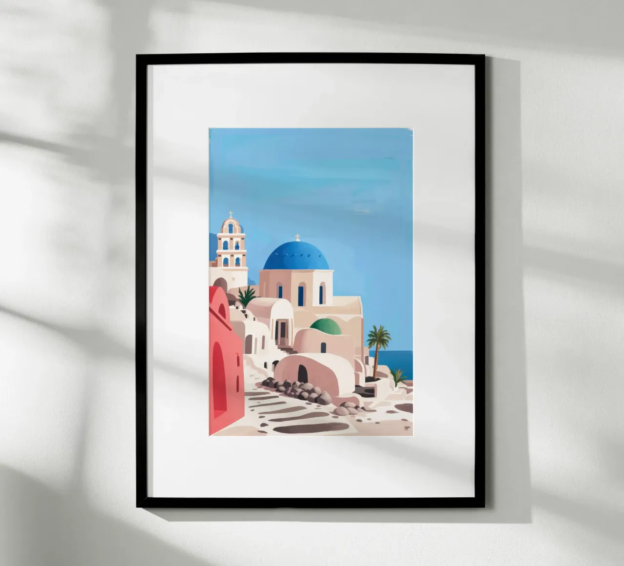 Kapelle am Meer von Santorin Poster von Sure Paint