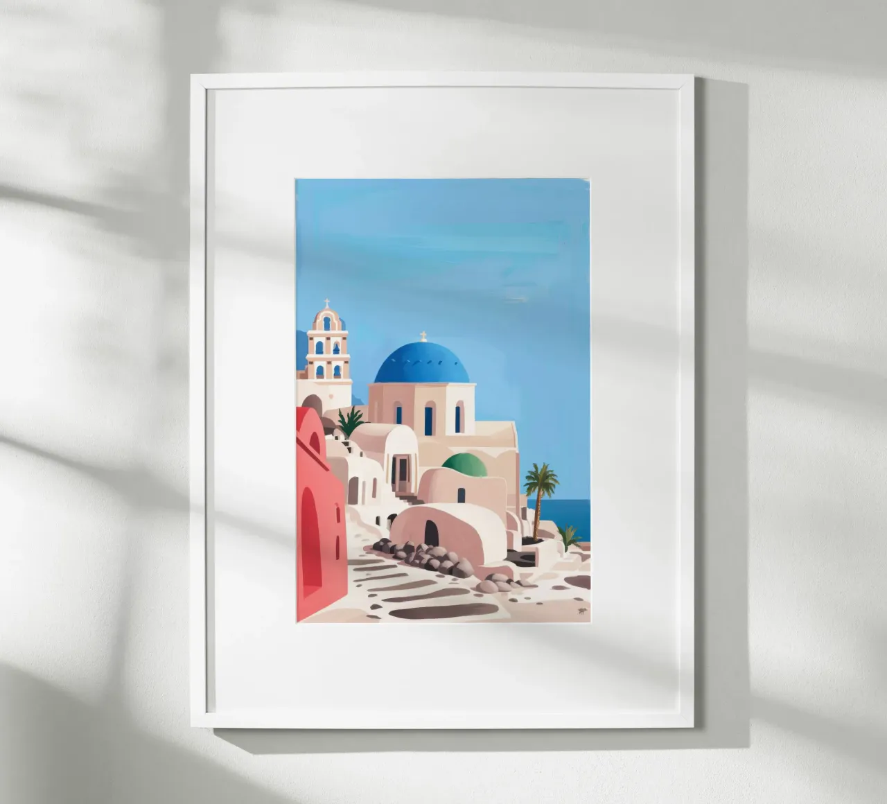 Kapelle am Meer von Santorin Poster von Sure Paint