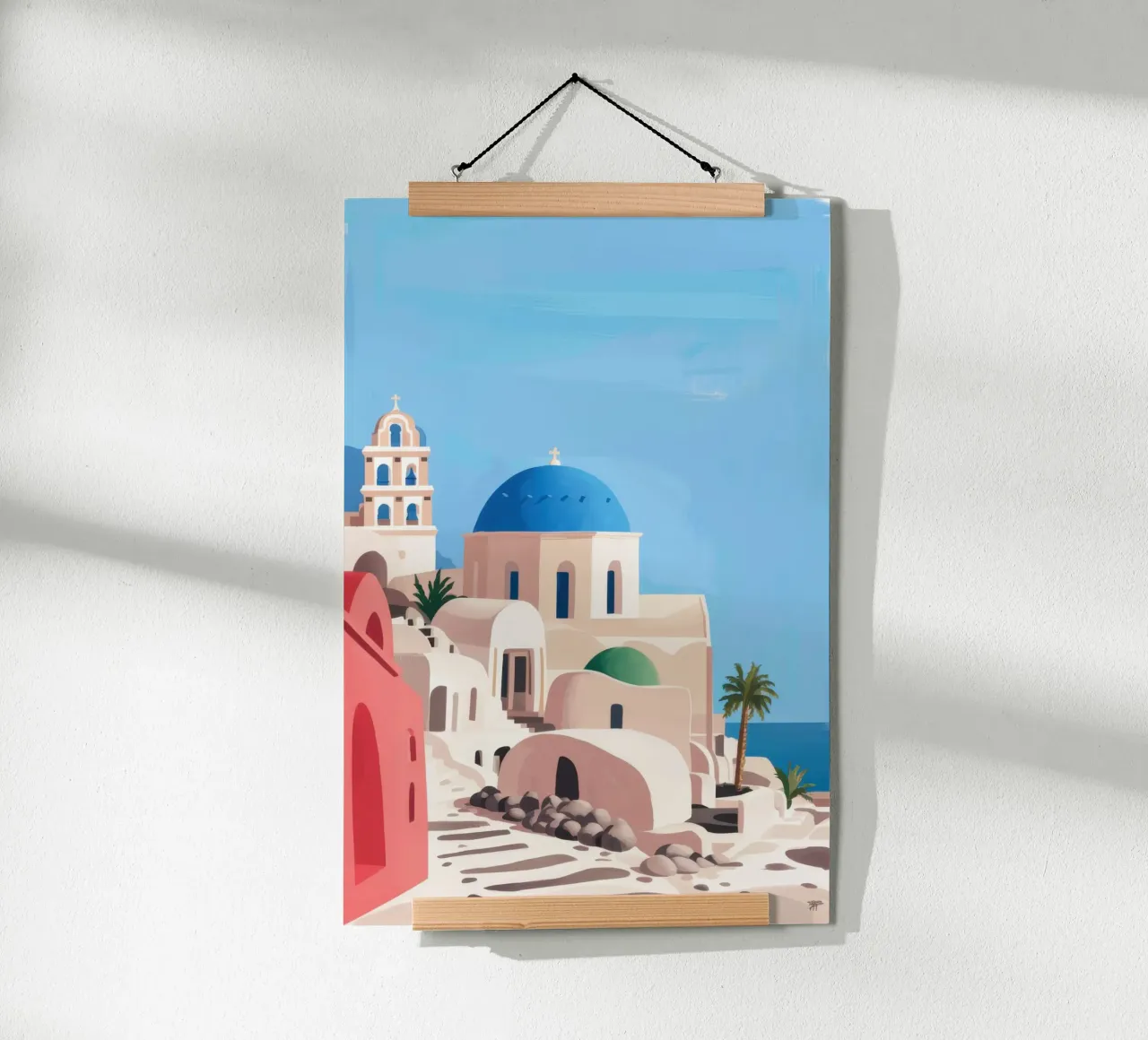 Kapelle am Meer von Santorin Poster von Sure Paint