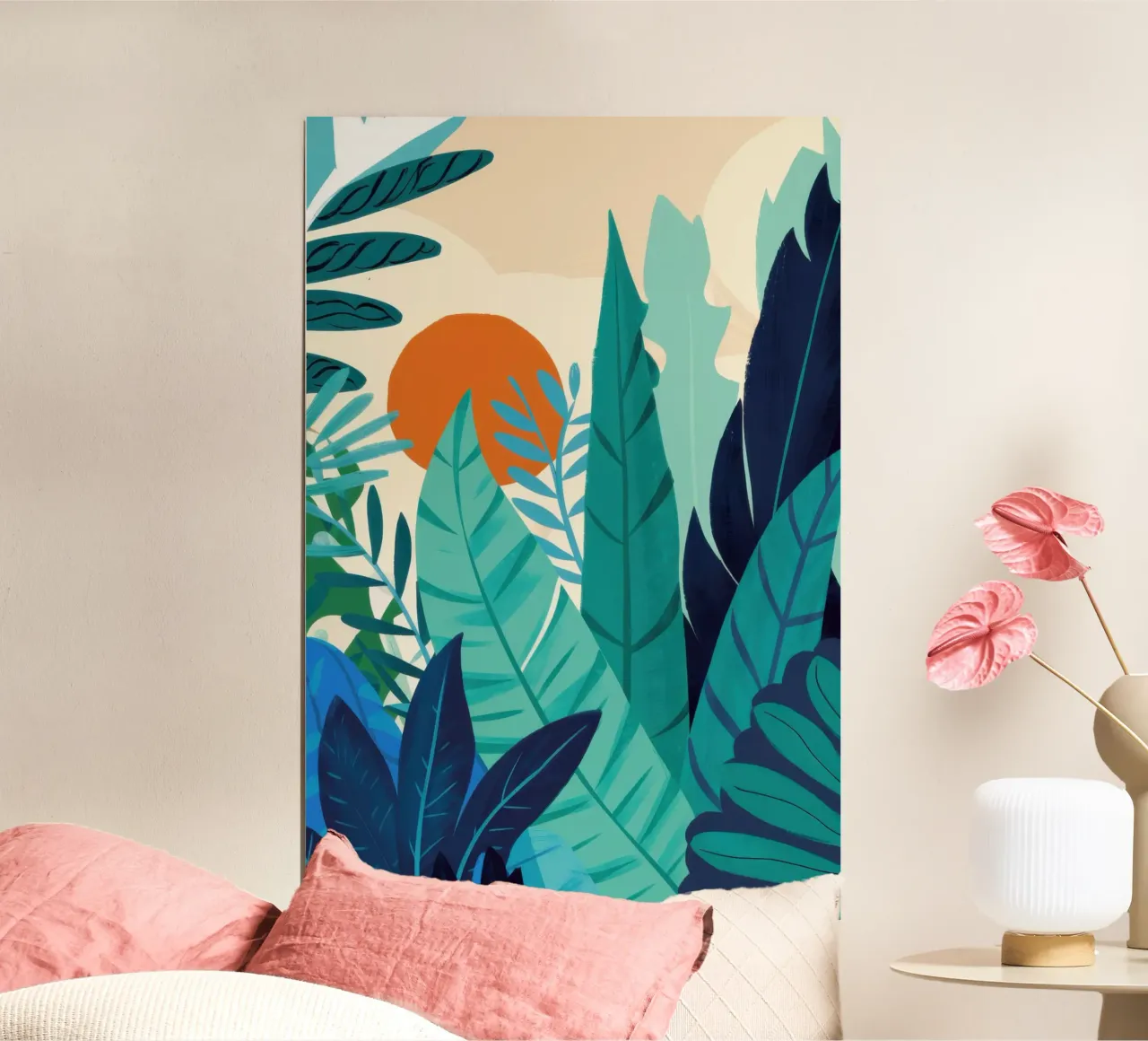 Silhouette del tramonto nella giungla poster con telaio in plastica da Frame Aura