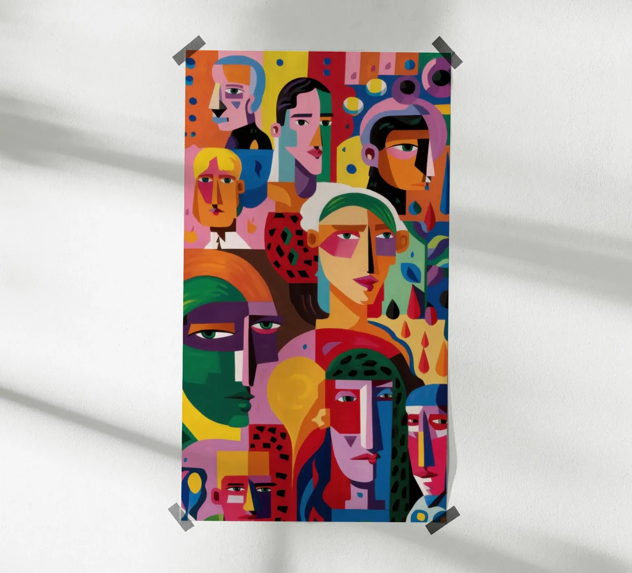 Mosaico di volti prismatici poster con telaio in alluminio da Enter Bloom