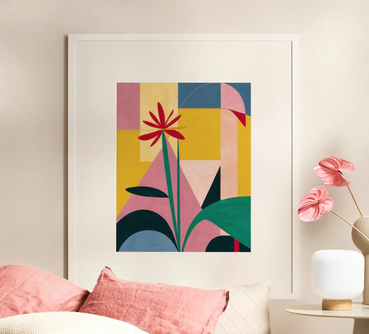 Forma geometrica del fiore poster con telaio in legno da Frame Aura