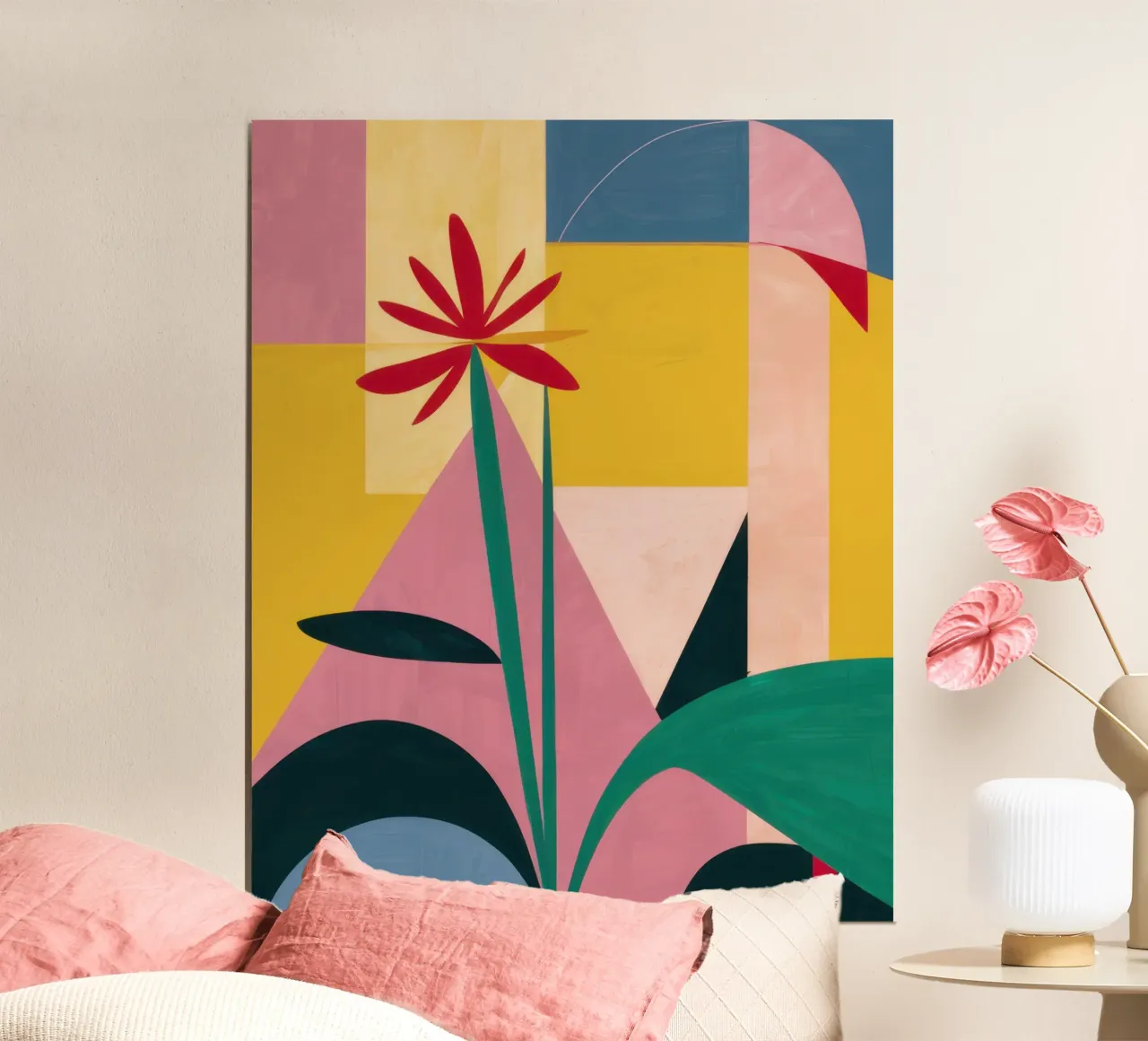 Forma geometrica del fiore poster con telaio in legno da Frame Aura