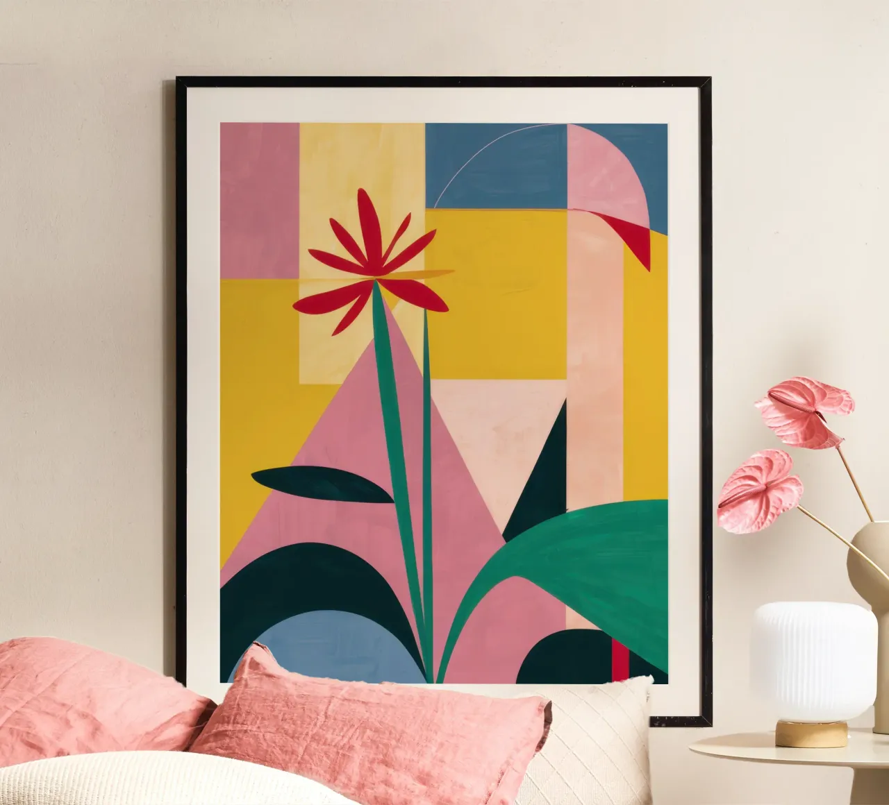 Forma geometrica del fiore poster con telaio in legno da Frame Aura