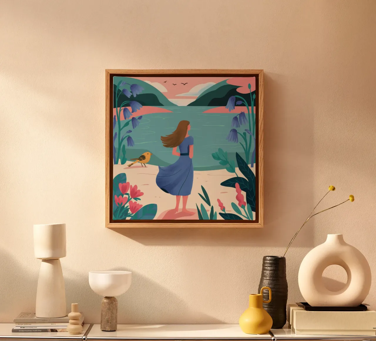 Seaside Stroll Solitude canvas with Floater frame by Frame Aura