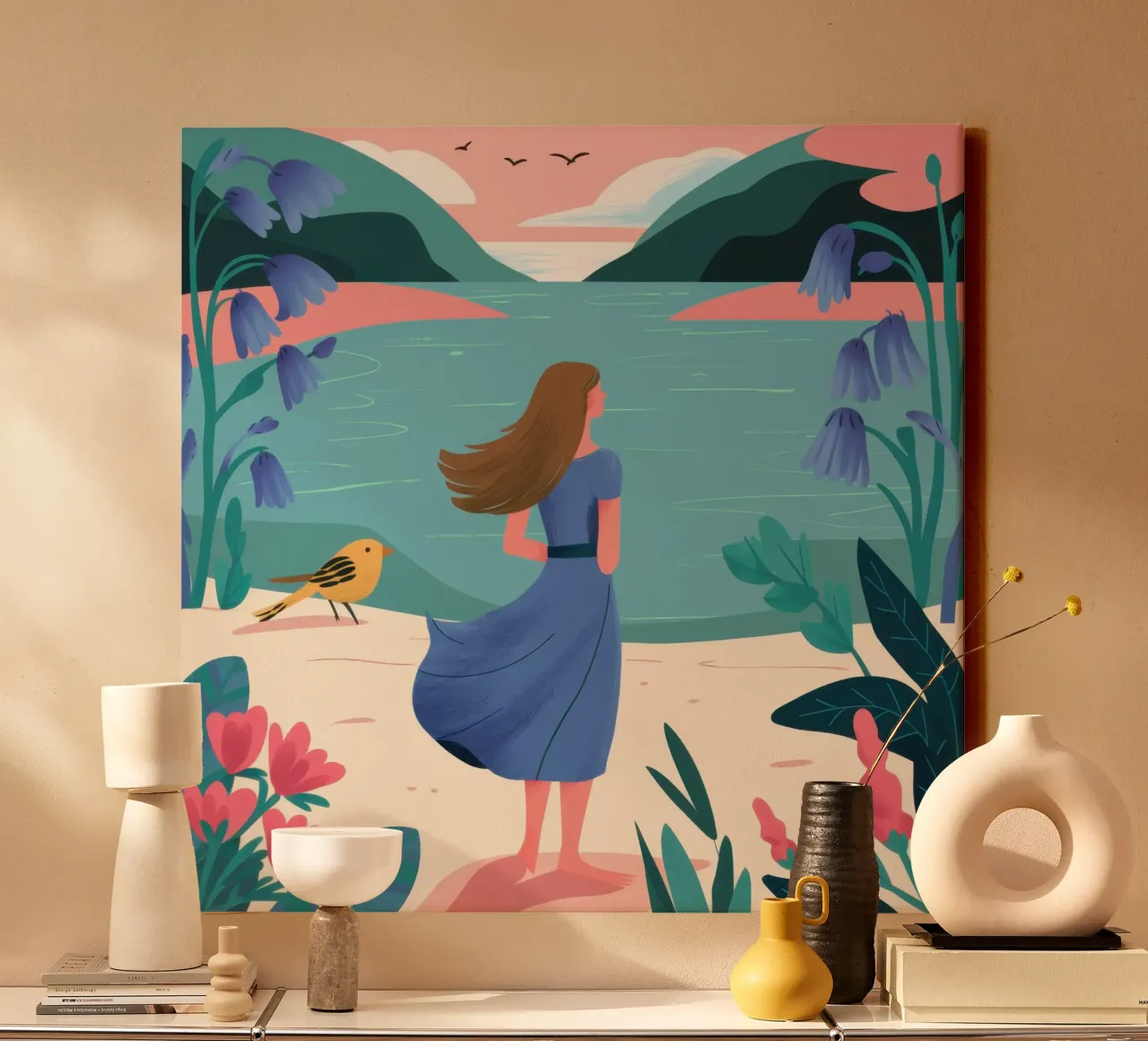 Seaside Stroll Solitude canvas with Floater frame by Frame Aura