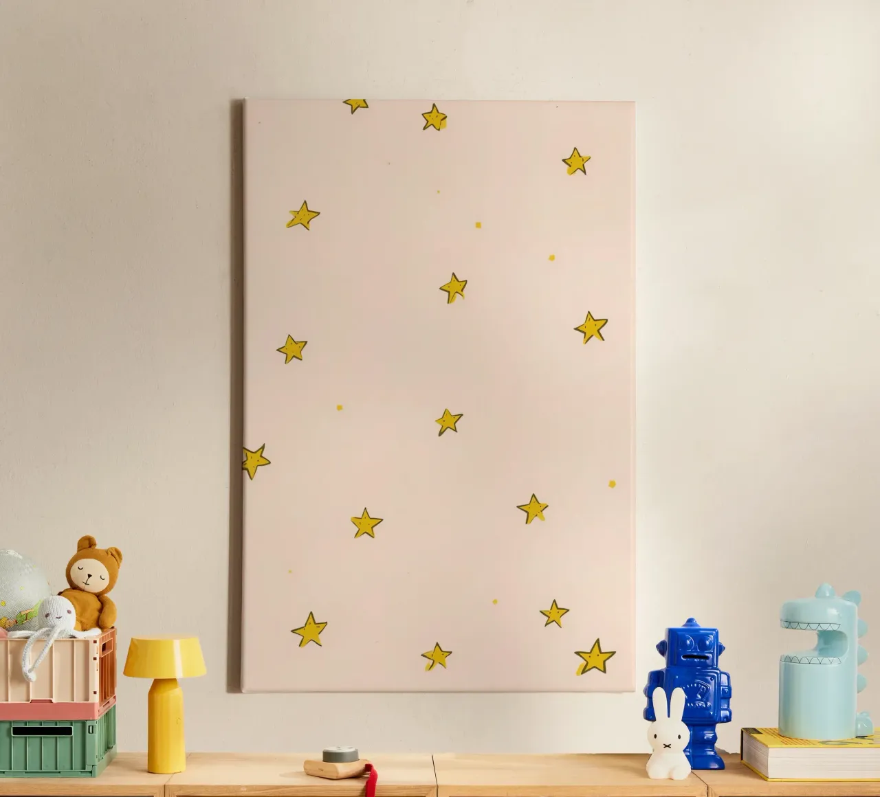 Sfondo a stelle gialle tela con Cornice a cassetta da DesignDoodle
