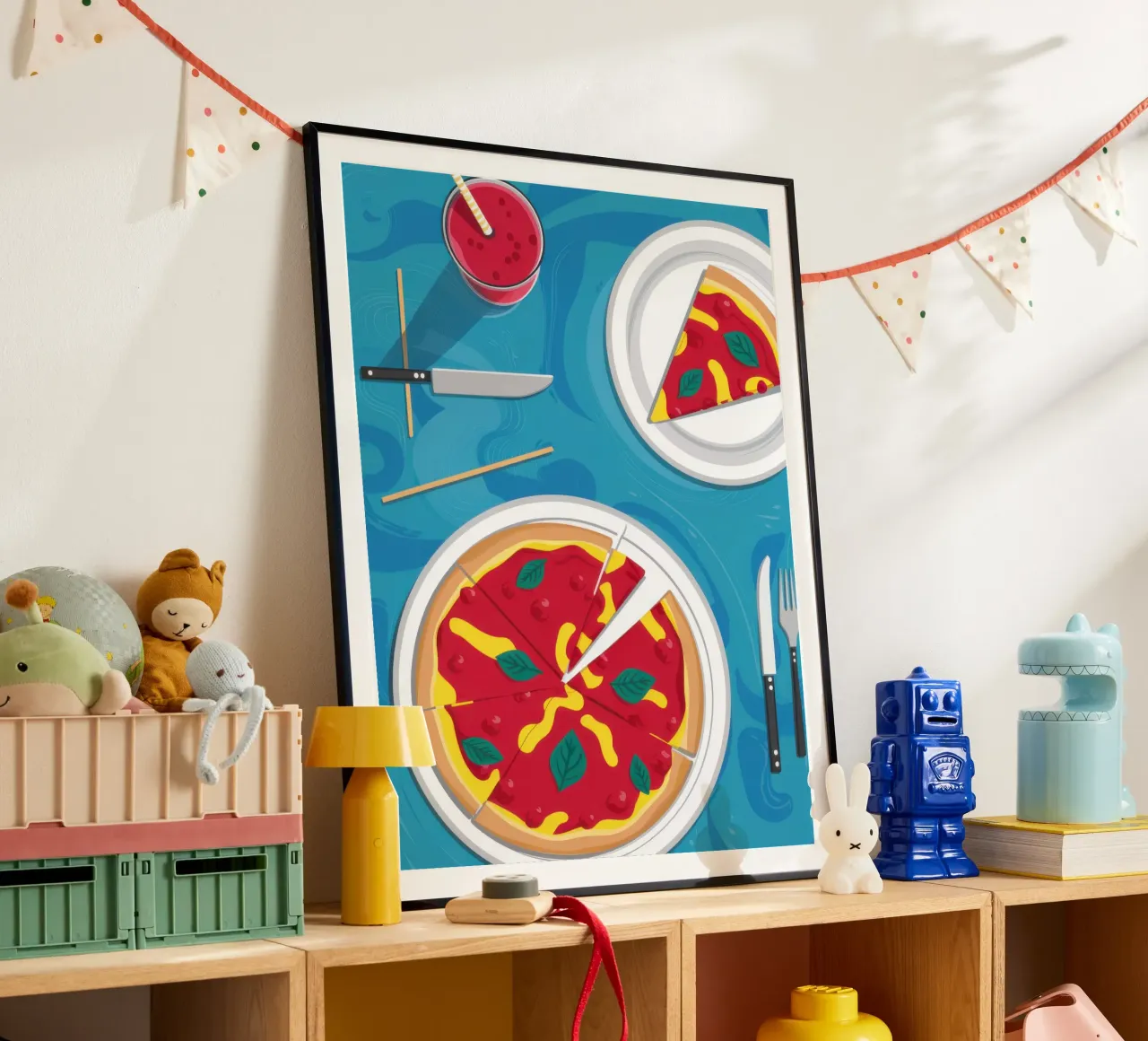 La perfezione della serata pizza poster con telaio in plastica da Frame Aura