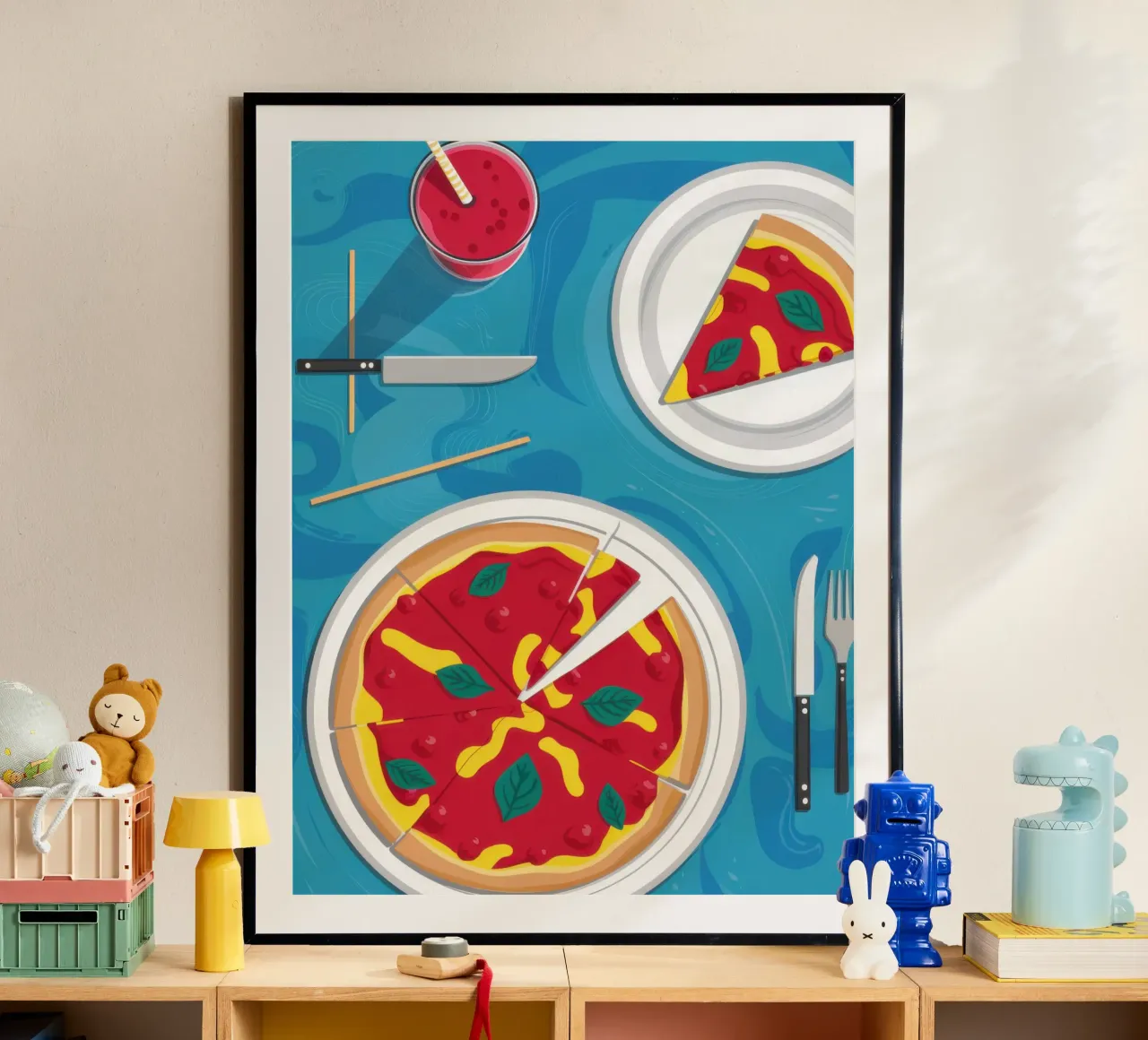La perfezione della serata pizza poster con telaio in plastica da Frame Aura