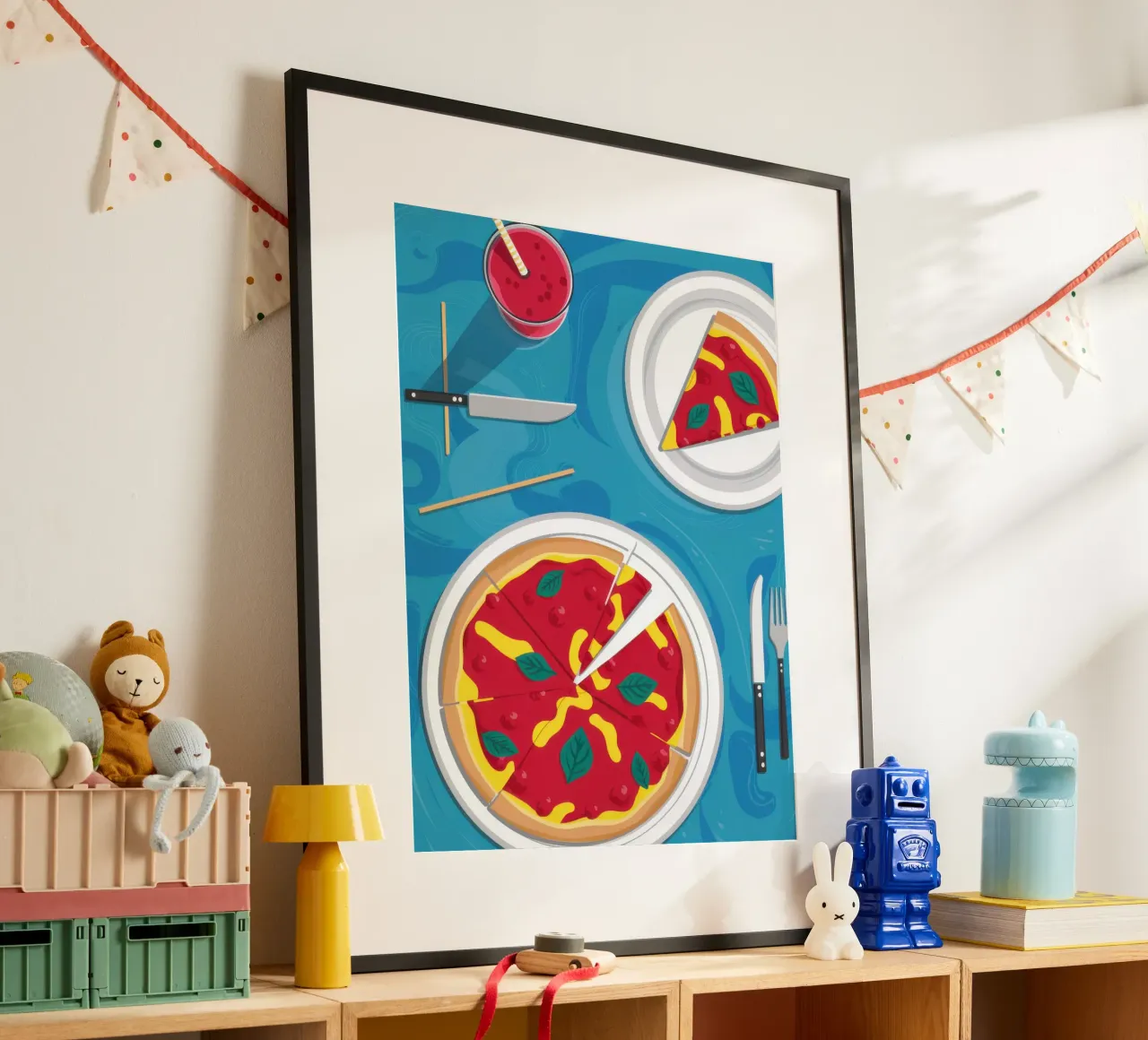 La perfezione della serata pizza poster con telaio in plastica da Frame Aura