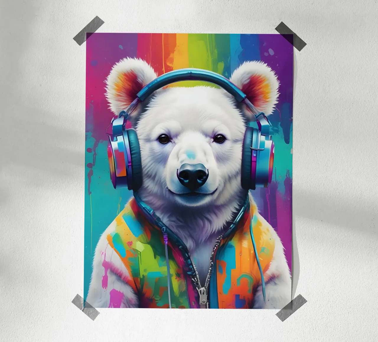 Melomane orso polare poster con telaio in legno da MakArena