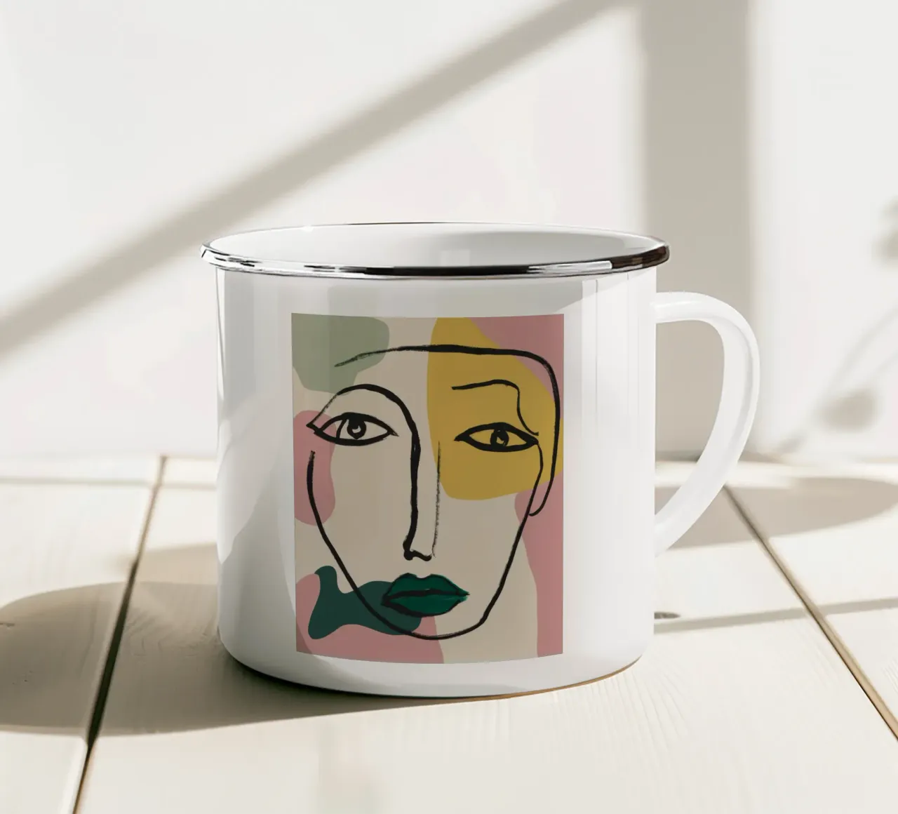 Ritratto lineare bifronte tazza in smalto da Frame Aura