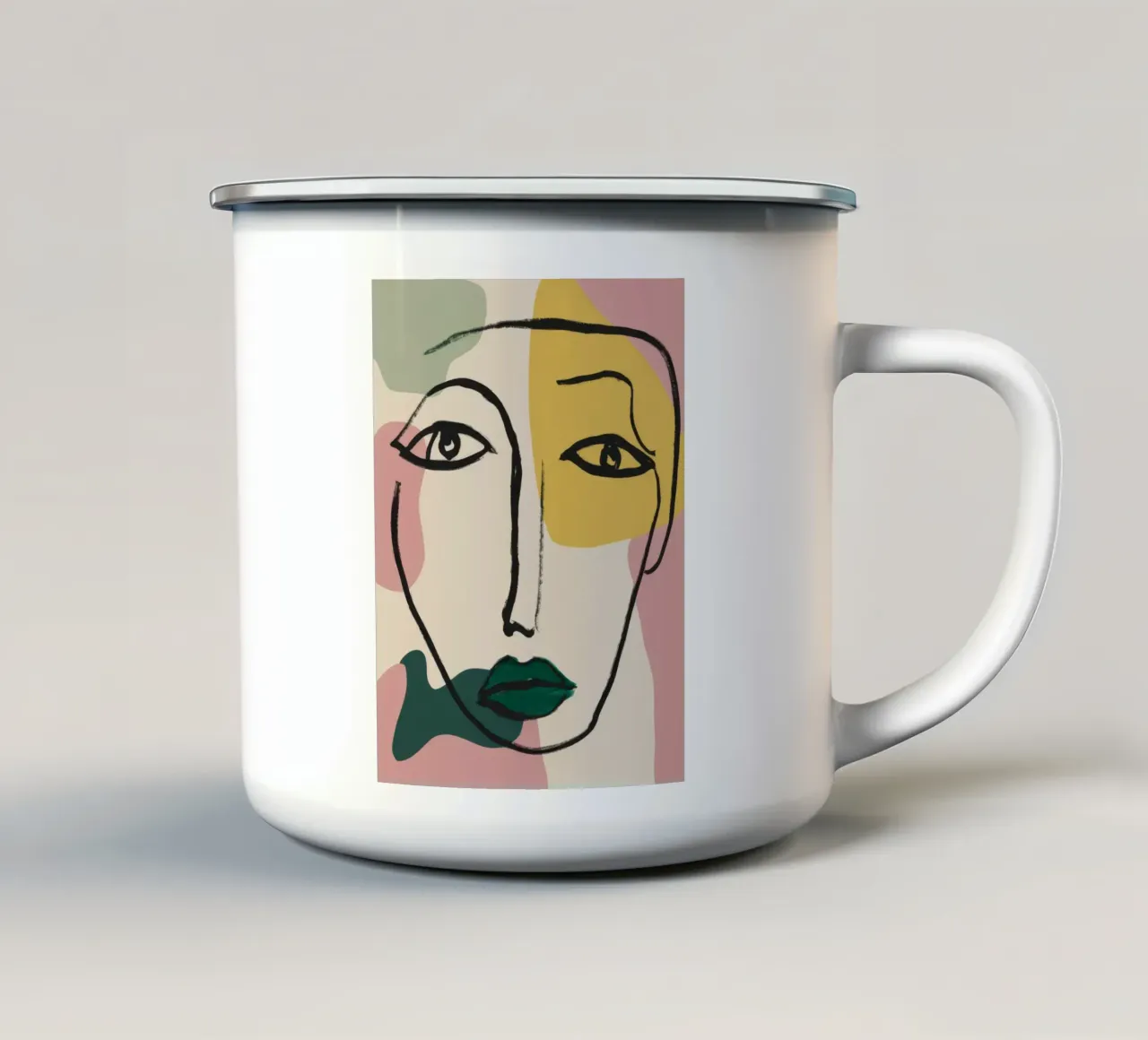 Ritratto lineare bifronte tazza in smalto da Frame Aura