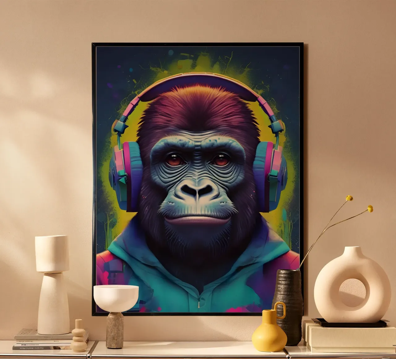 Gorilla music art poster con telaio in legno da MakArena