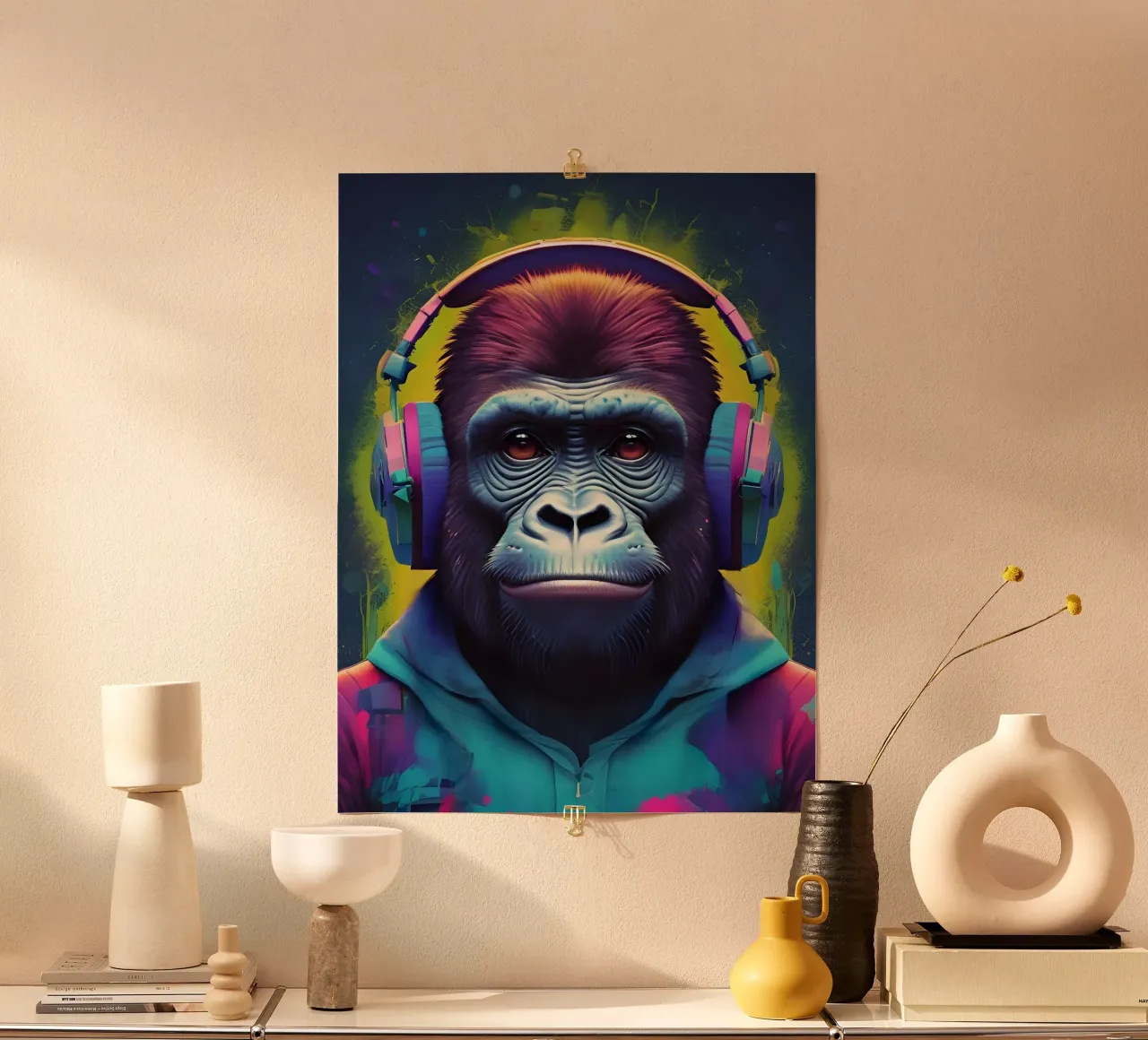 Gorilla music art poster con telaio in legno da MakArena