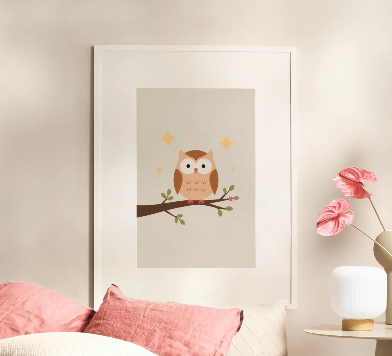 Simpatico gufo stilizzato su ramo con stelle poster da DesignDoodle
