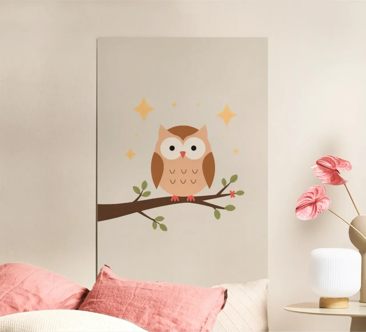 Simpatico gufo stilizzato su ramo con stelle poster da DesignDoodle
