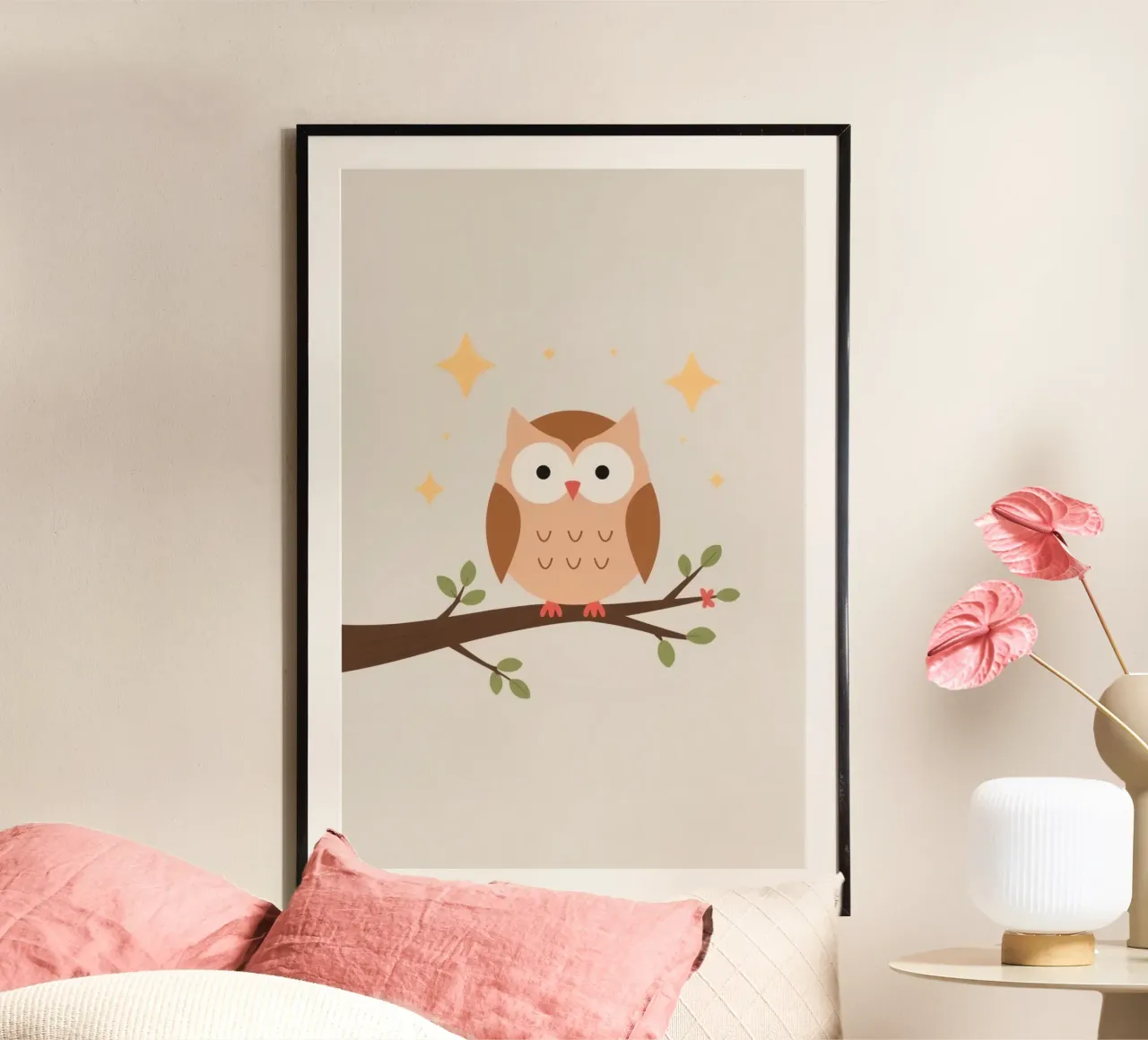 Simpatico gufo stilizzato su ramo con stelle poster da DesignDoodle