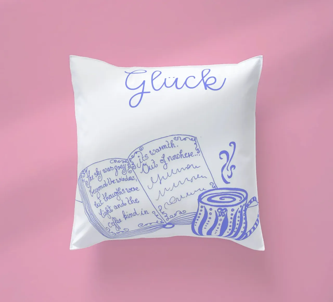 Felicità - libro e tazza (blu-viola) cuscino da PaperLine Art