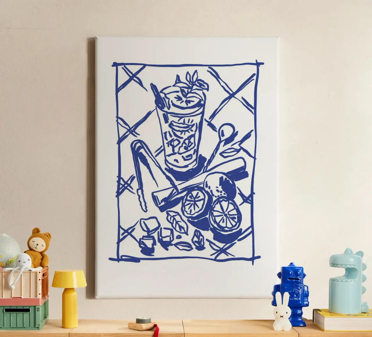 Boho Food 8 Lemon Cocktail canvas with Floater frame by Boho Print Collection