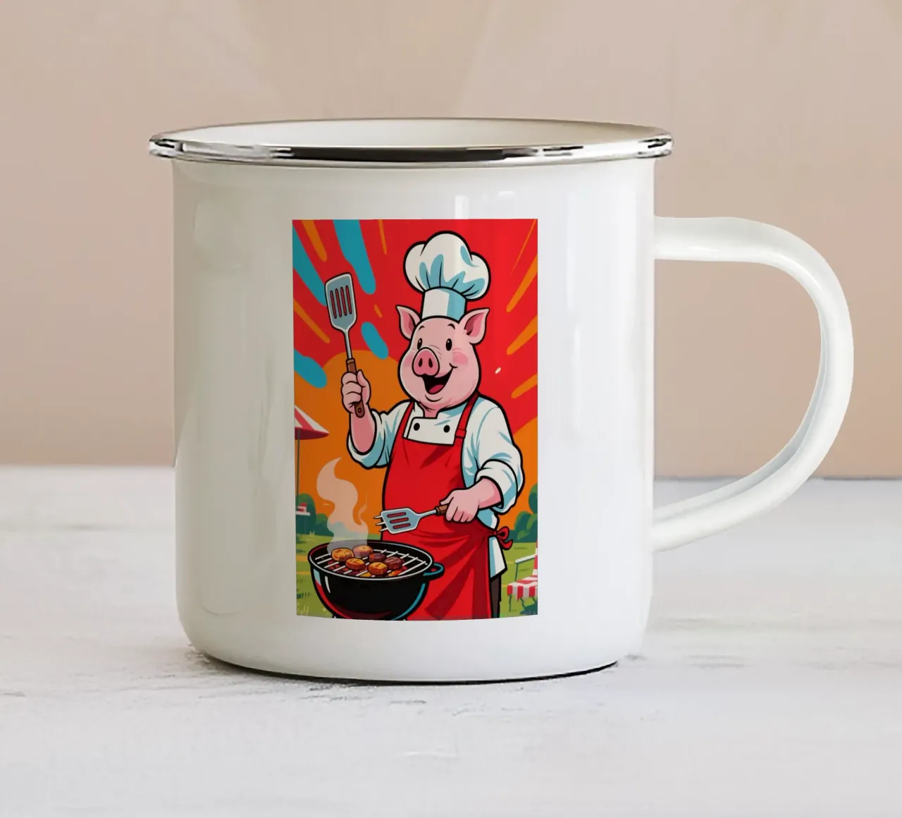 Divertente Piggy Chef tazza in smalto da knowledge
